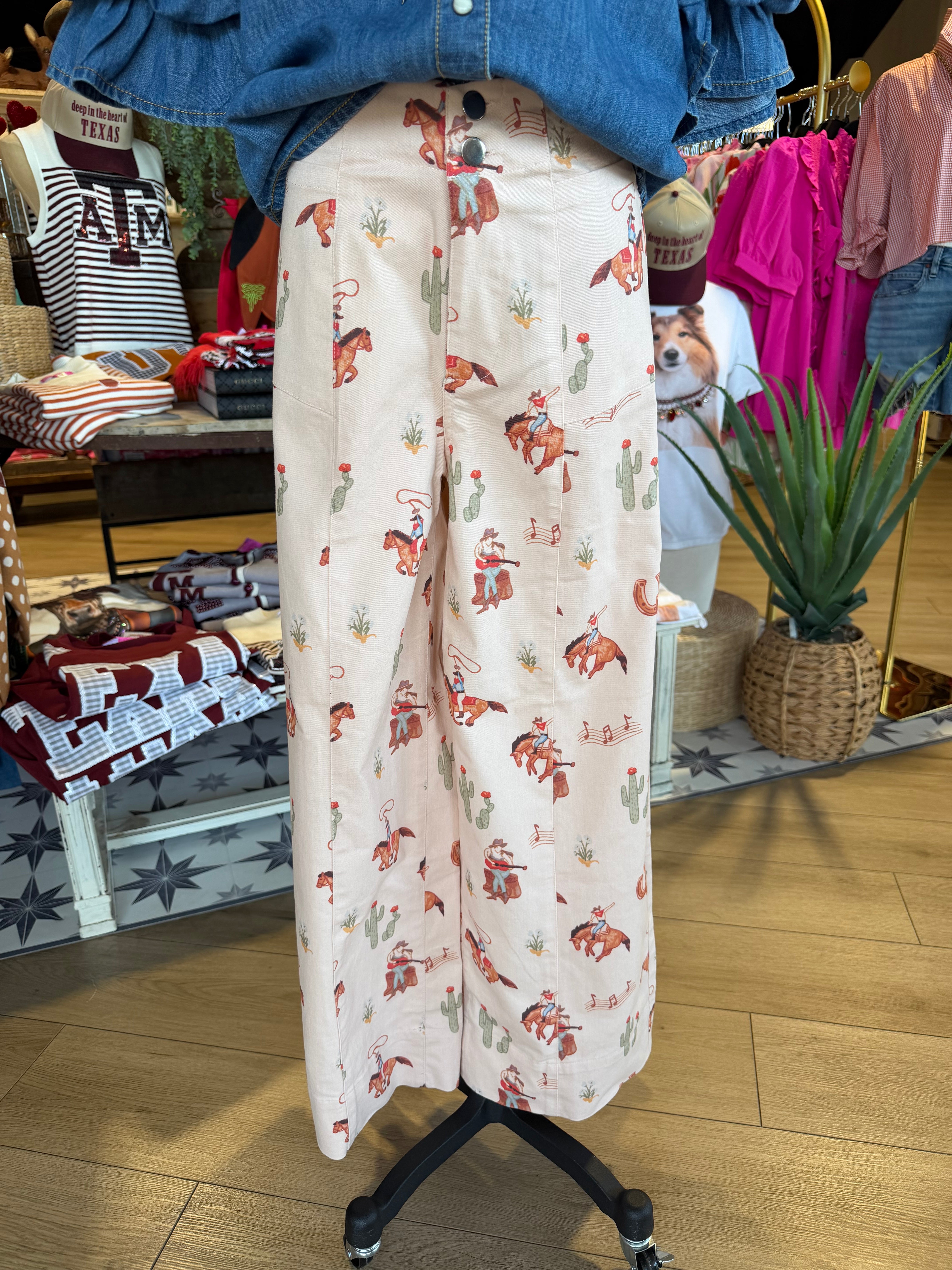 Cowboy Print Wide Leg Pants