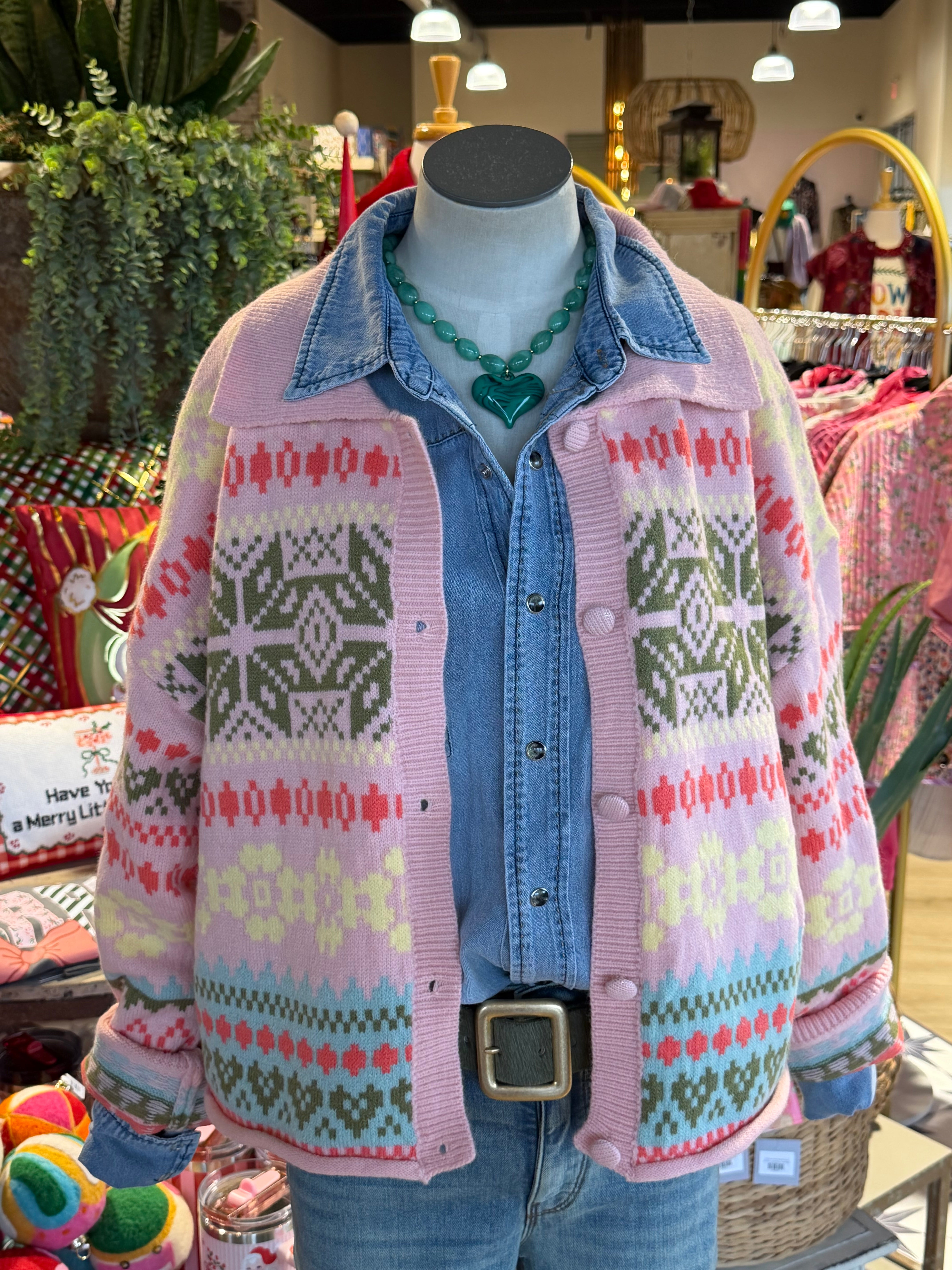 Fair Isle Pink Cardigan