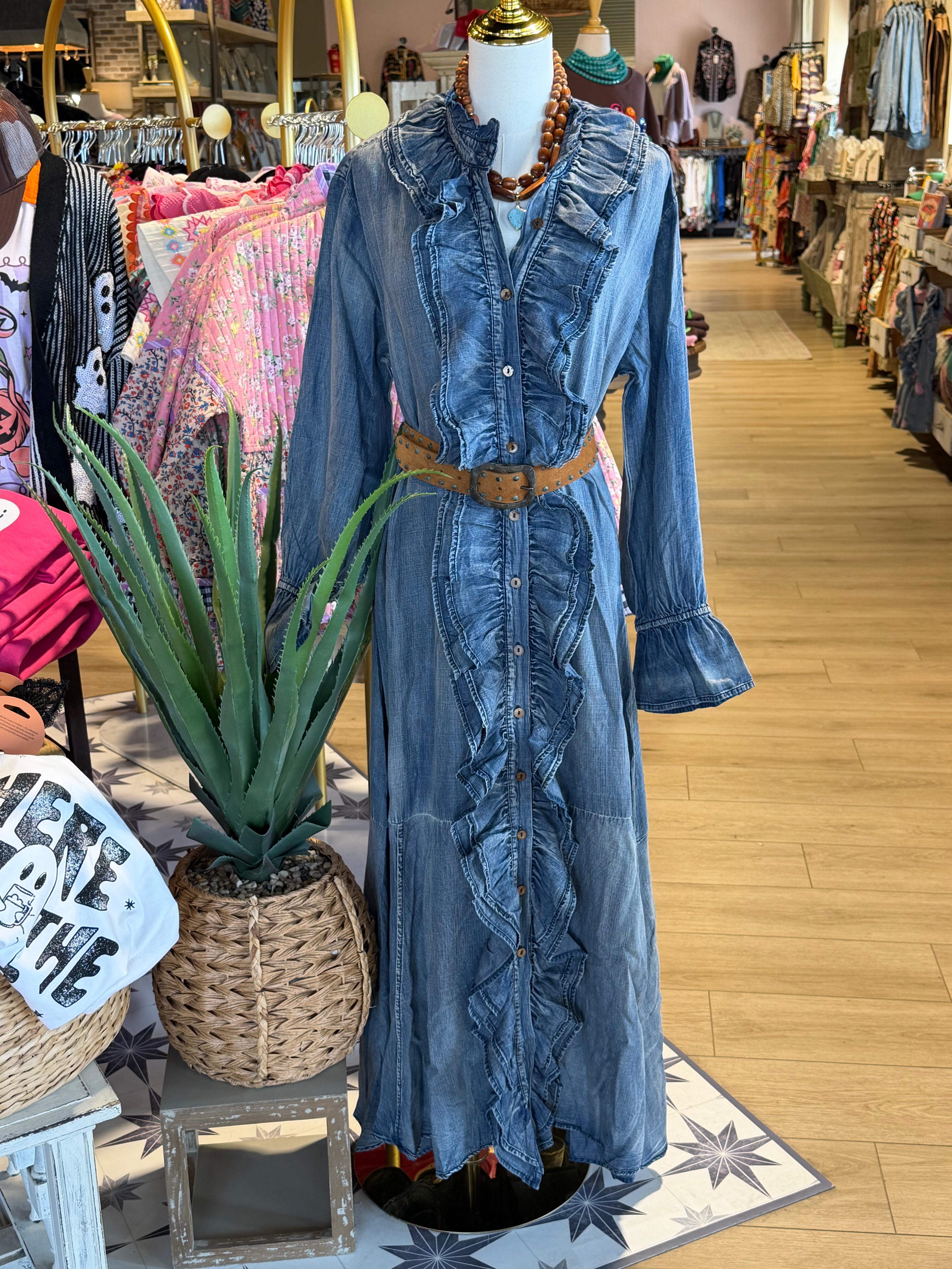 Ruffle In Time Denim Dress is