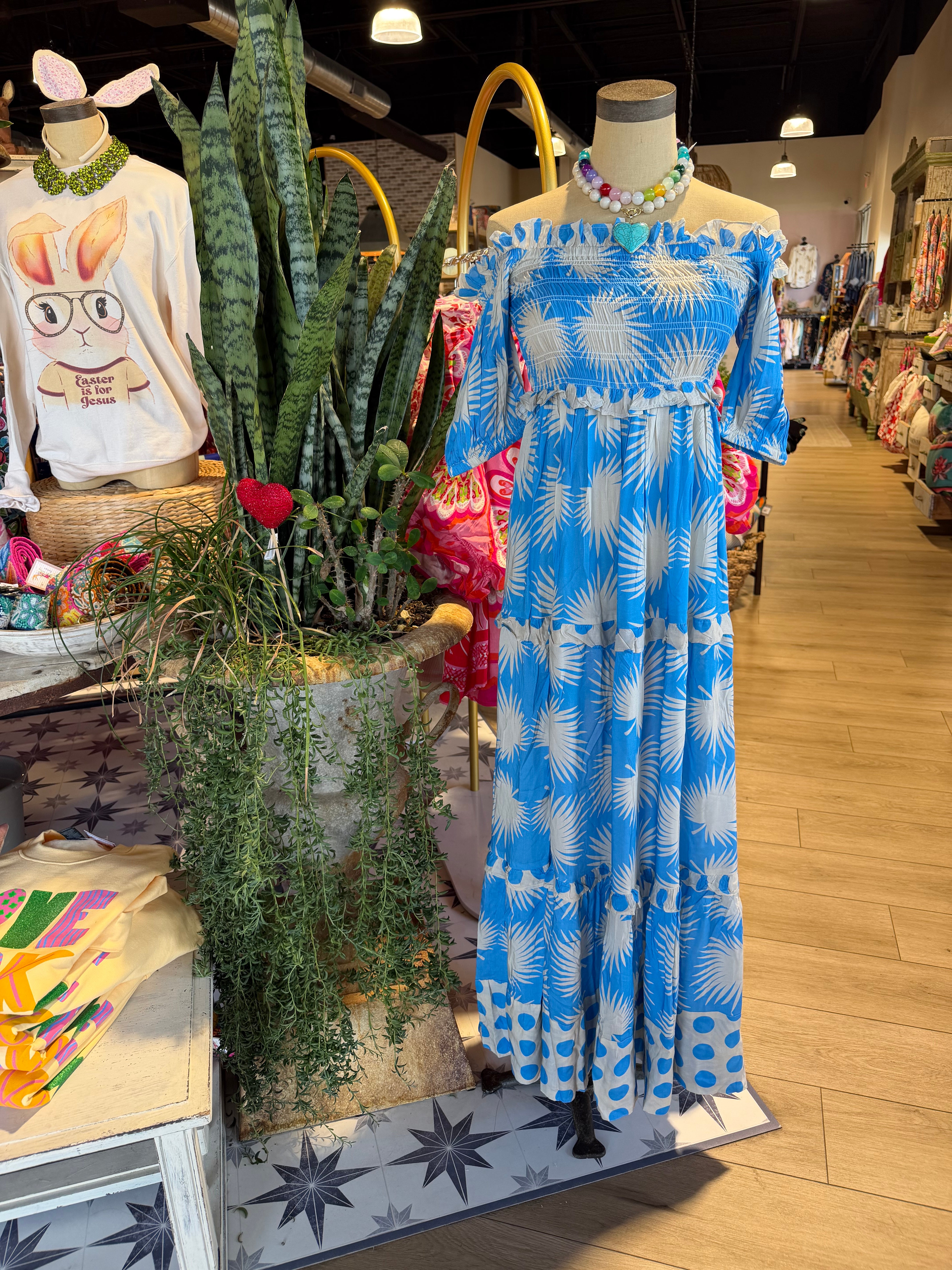 Blue Palm Geo Mara Dress