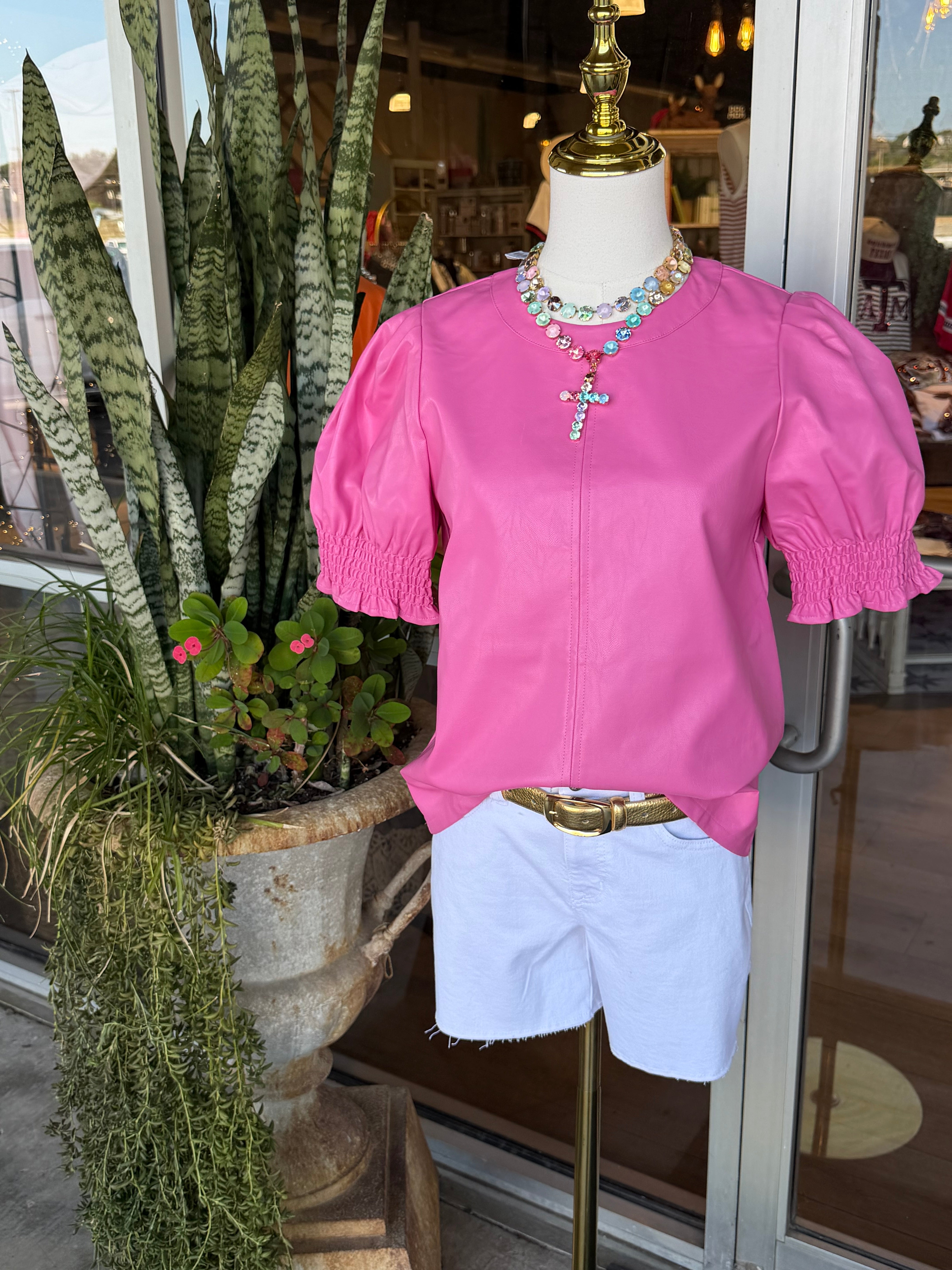 Pearly Pink Leather Top
