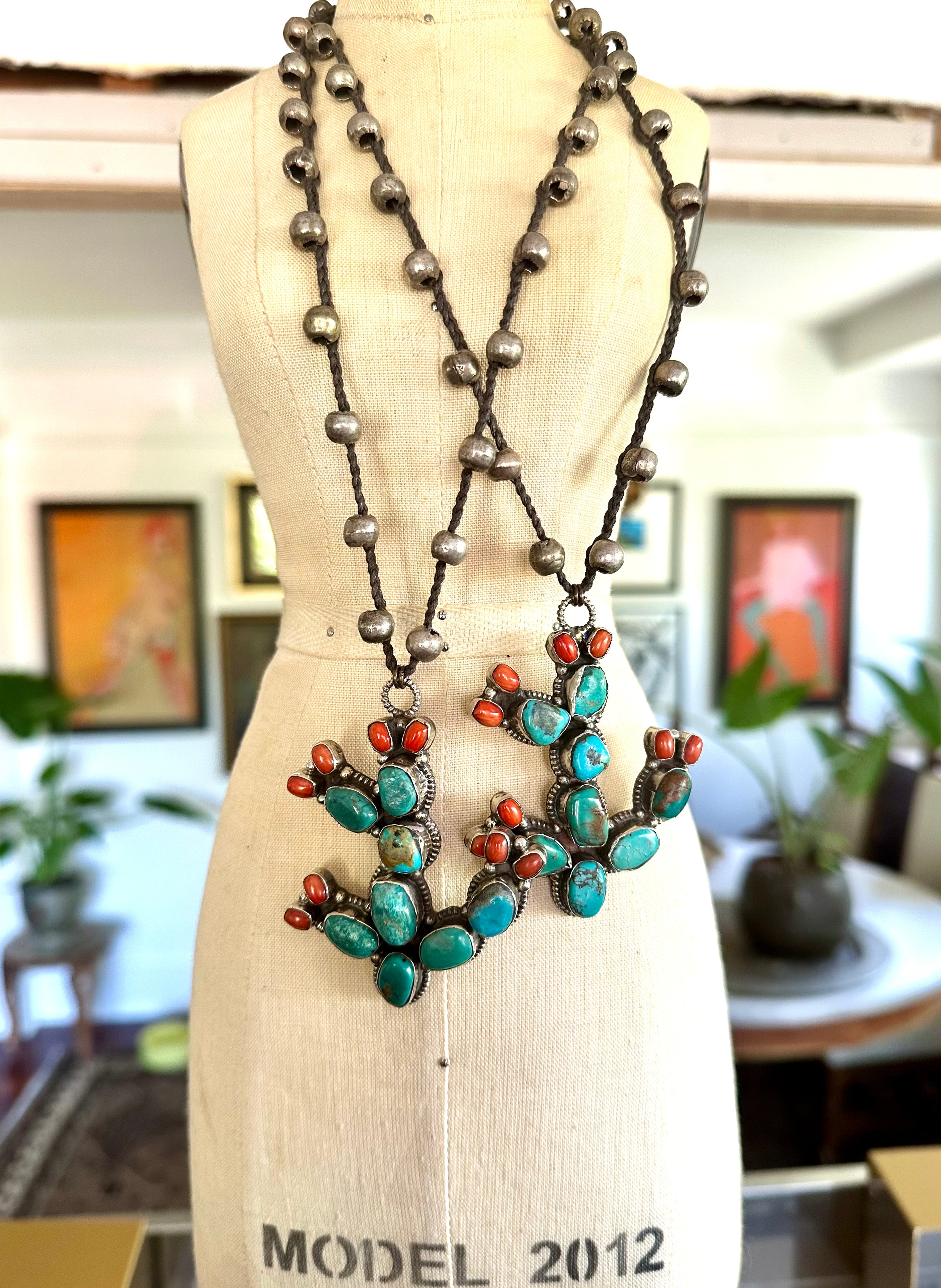 Coral/ Turquoise Cactus Necklace