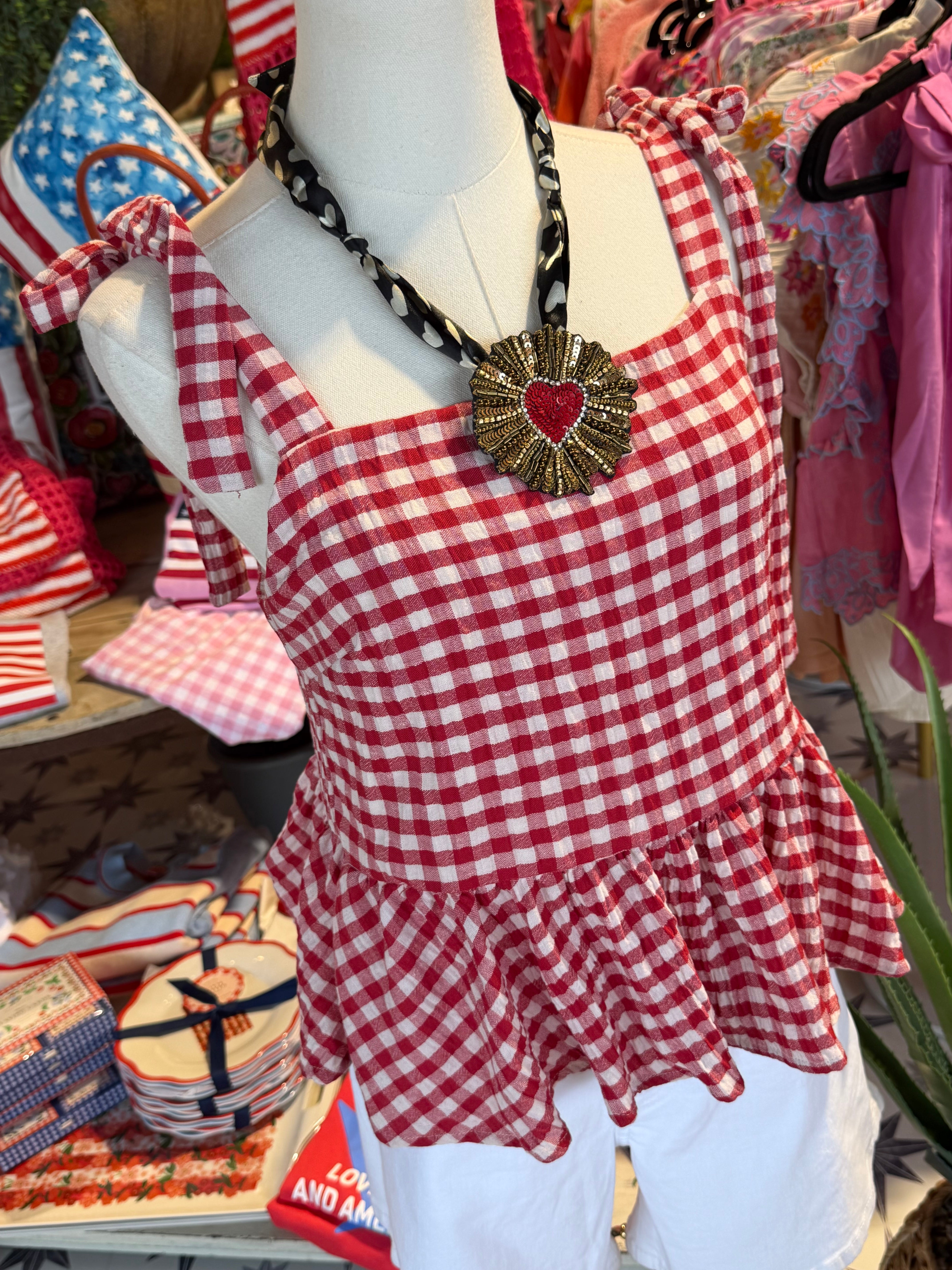 Red Gingham Tie Top