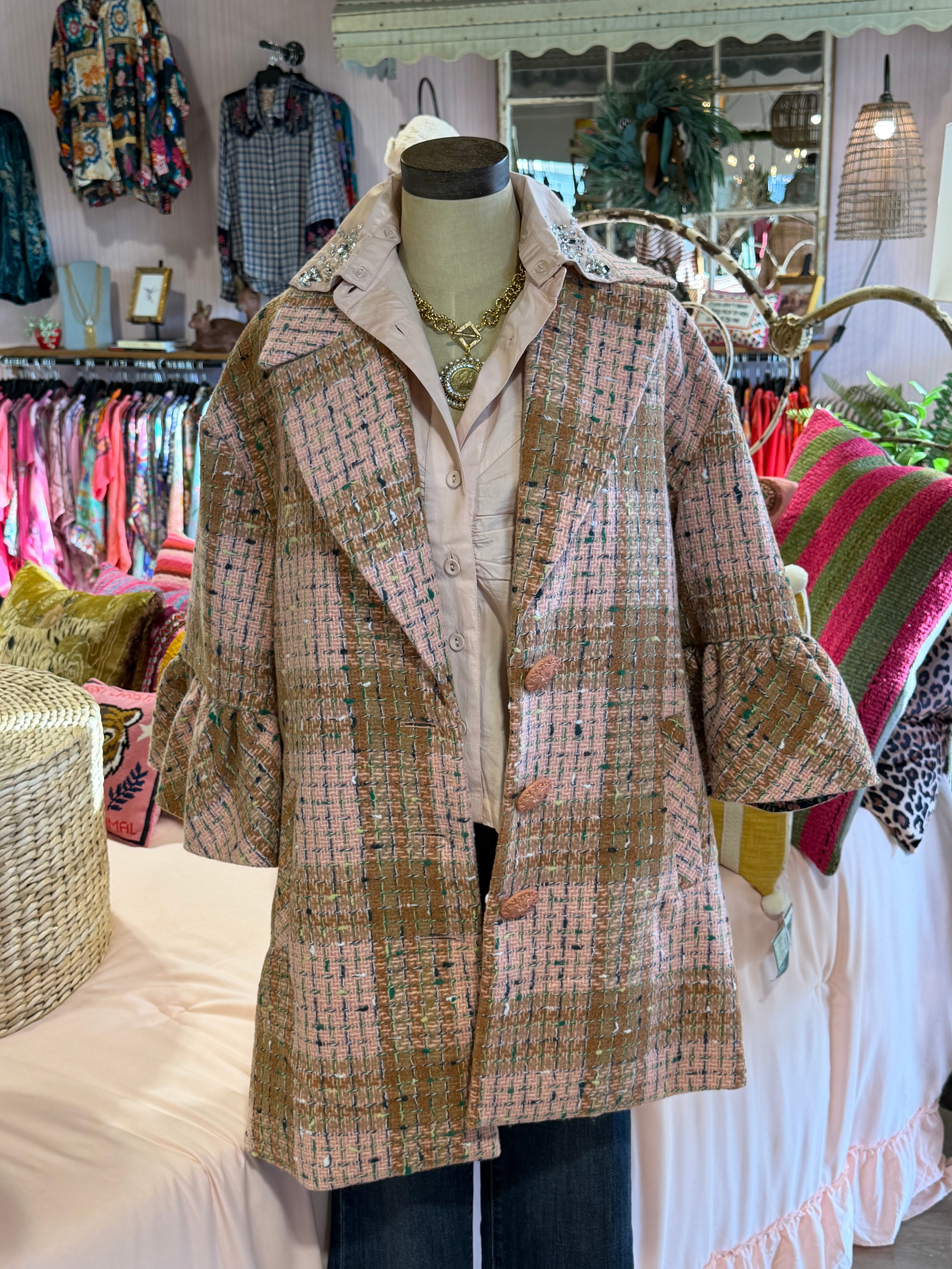 Ruffle Sleeve Plaid Coat