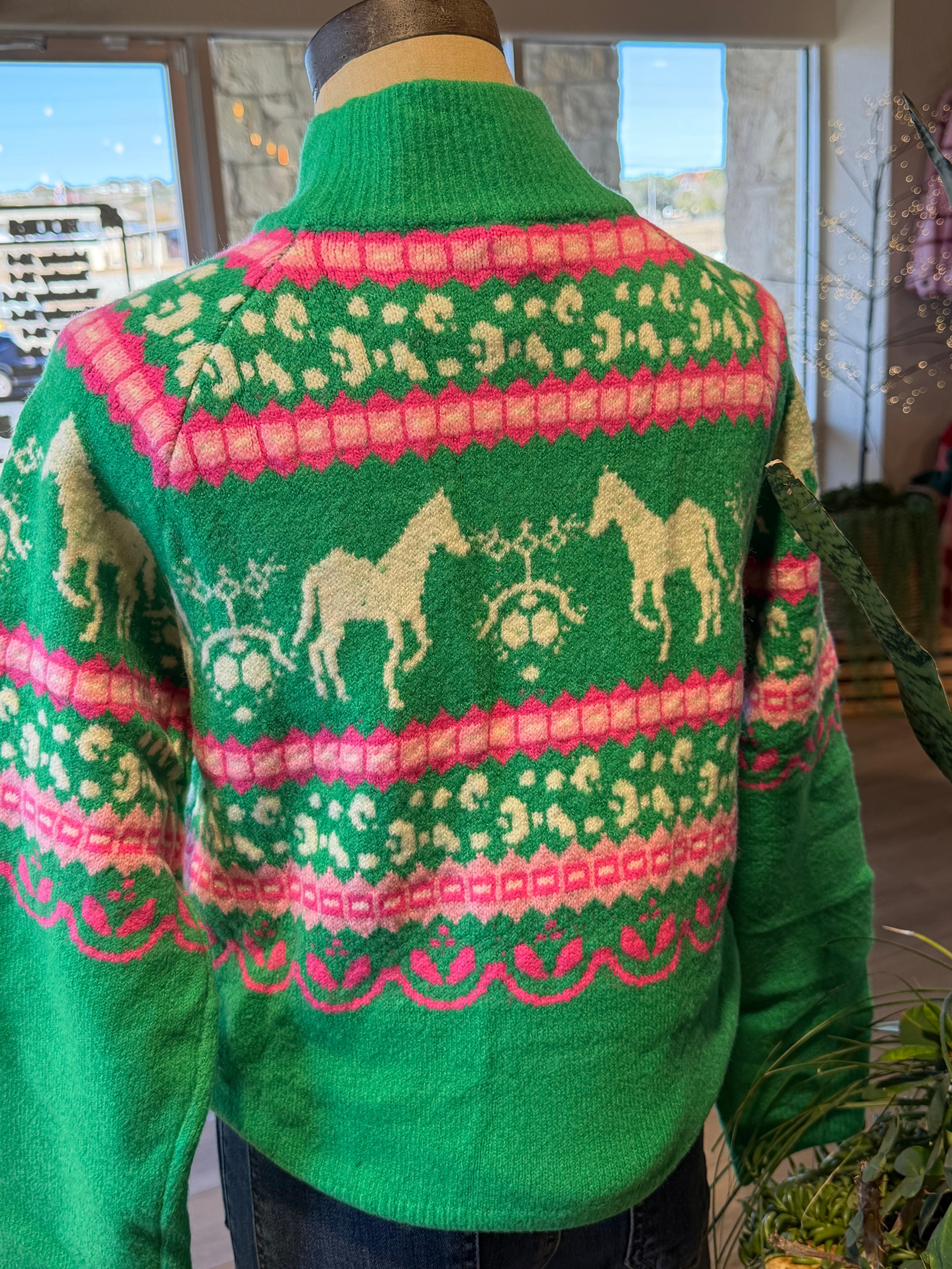 Fair Isle Horse Sweater- Green