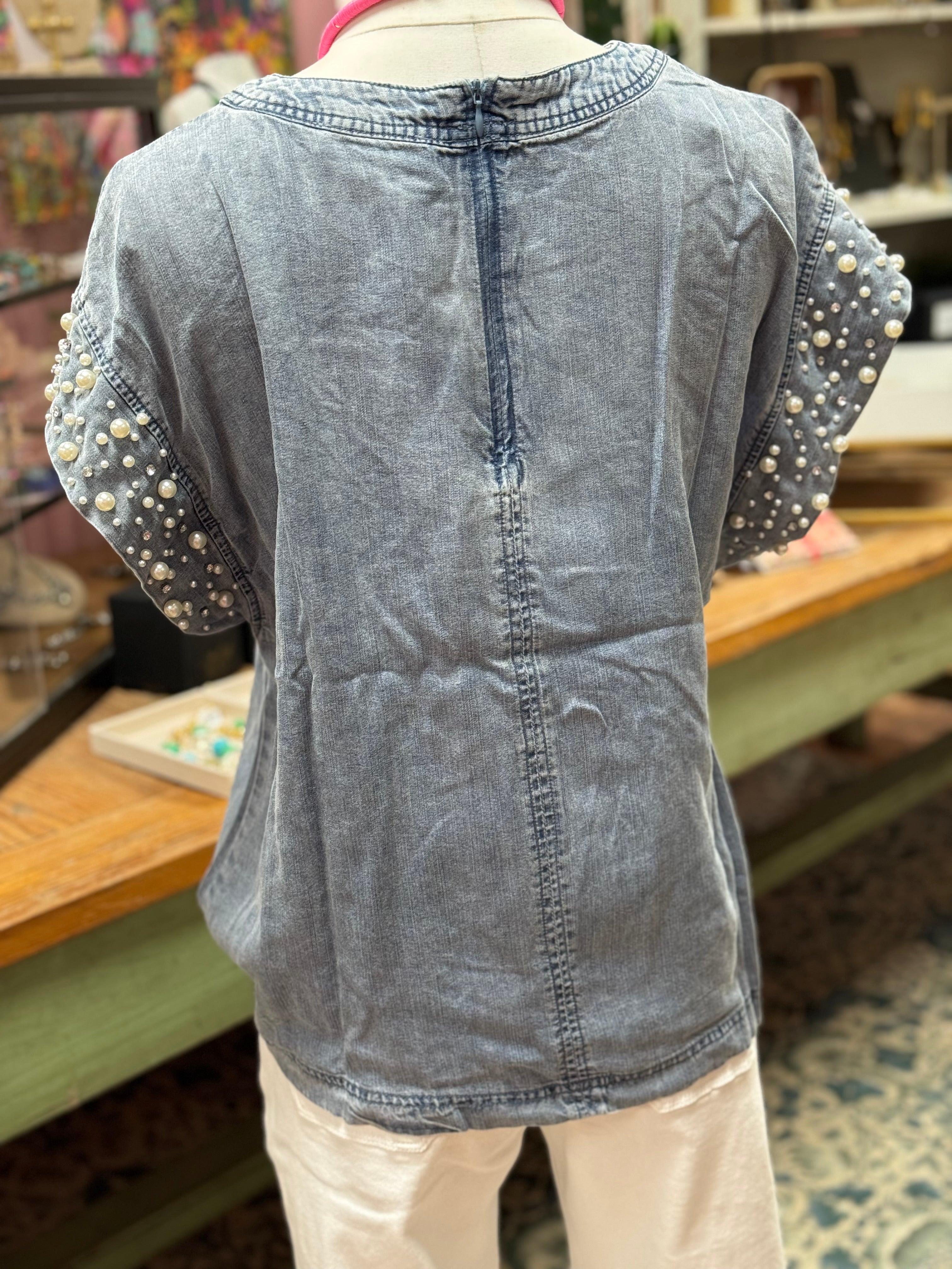 Denim, Diamonds & Pearls Top