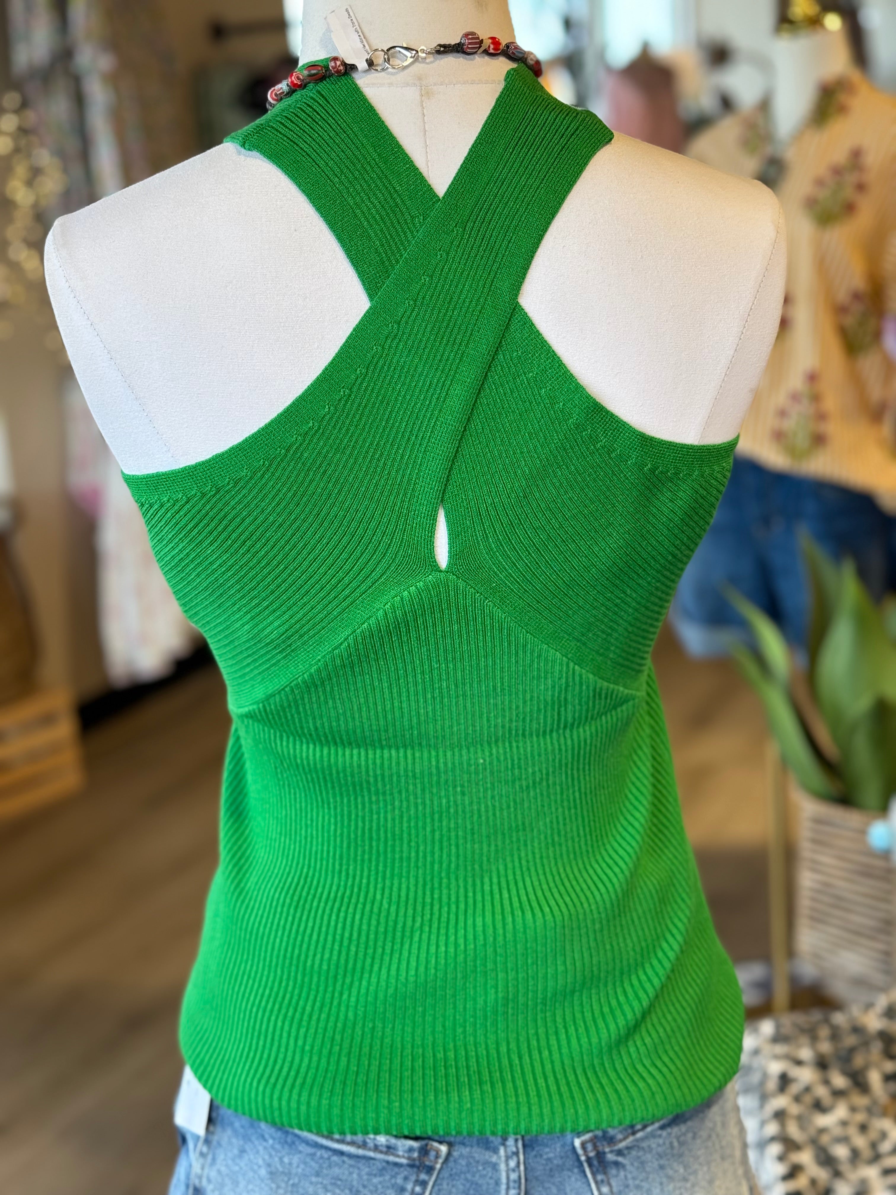 Cross Halter Knit Top