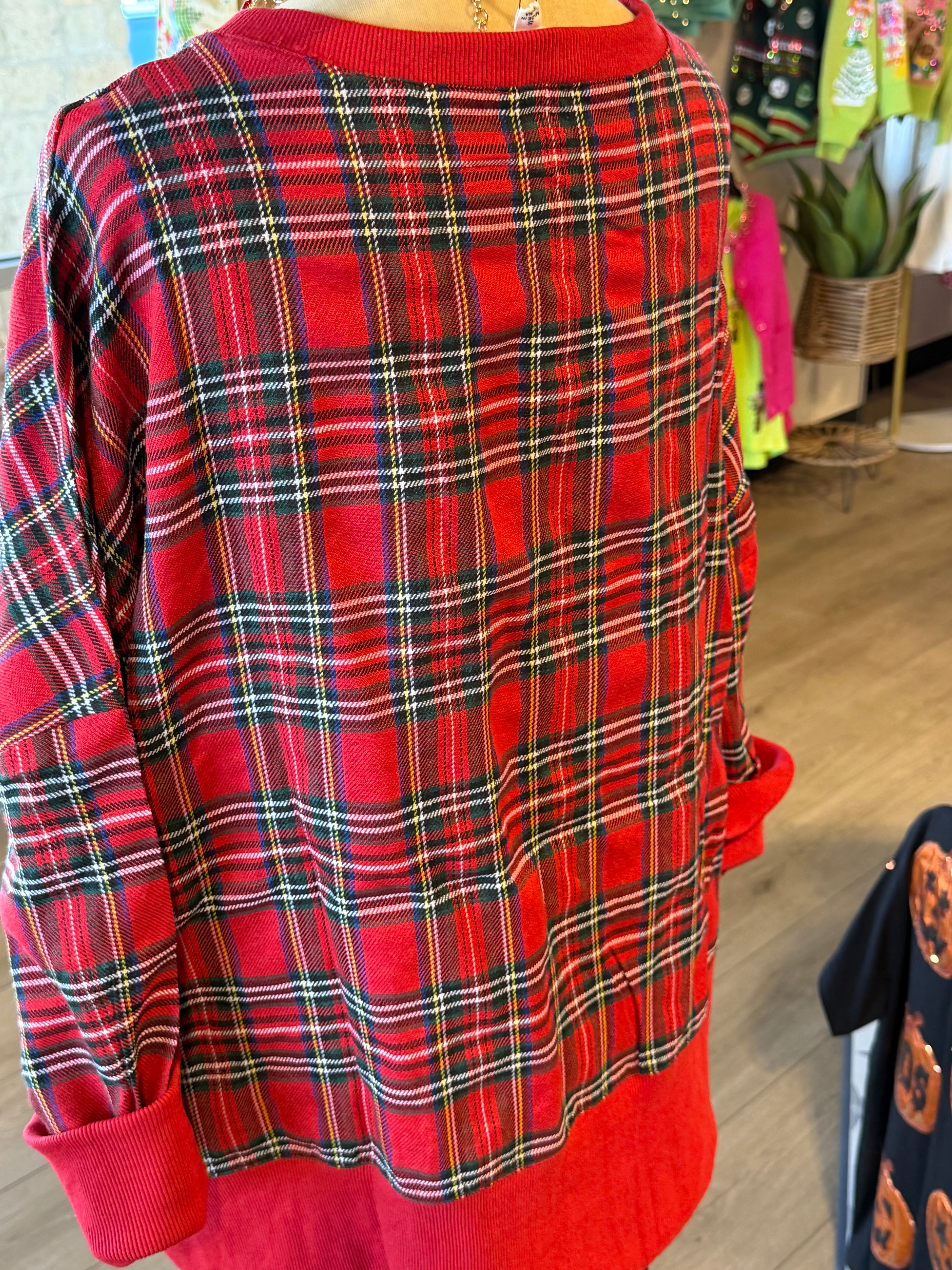 Merry Tartan Sherpa Top