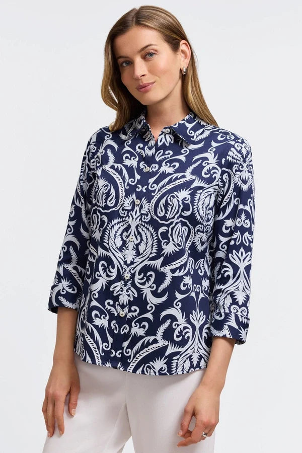 Navy Damask Blouse