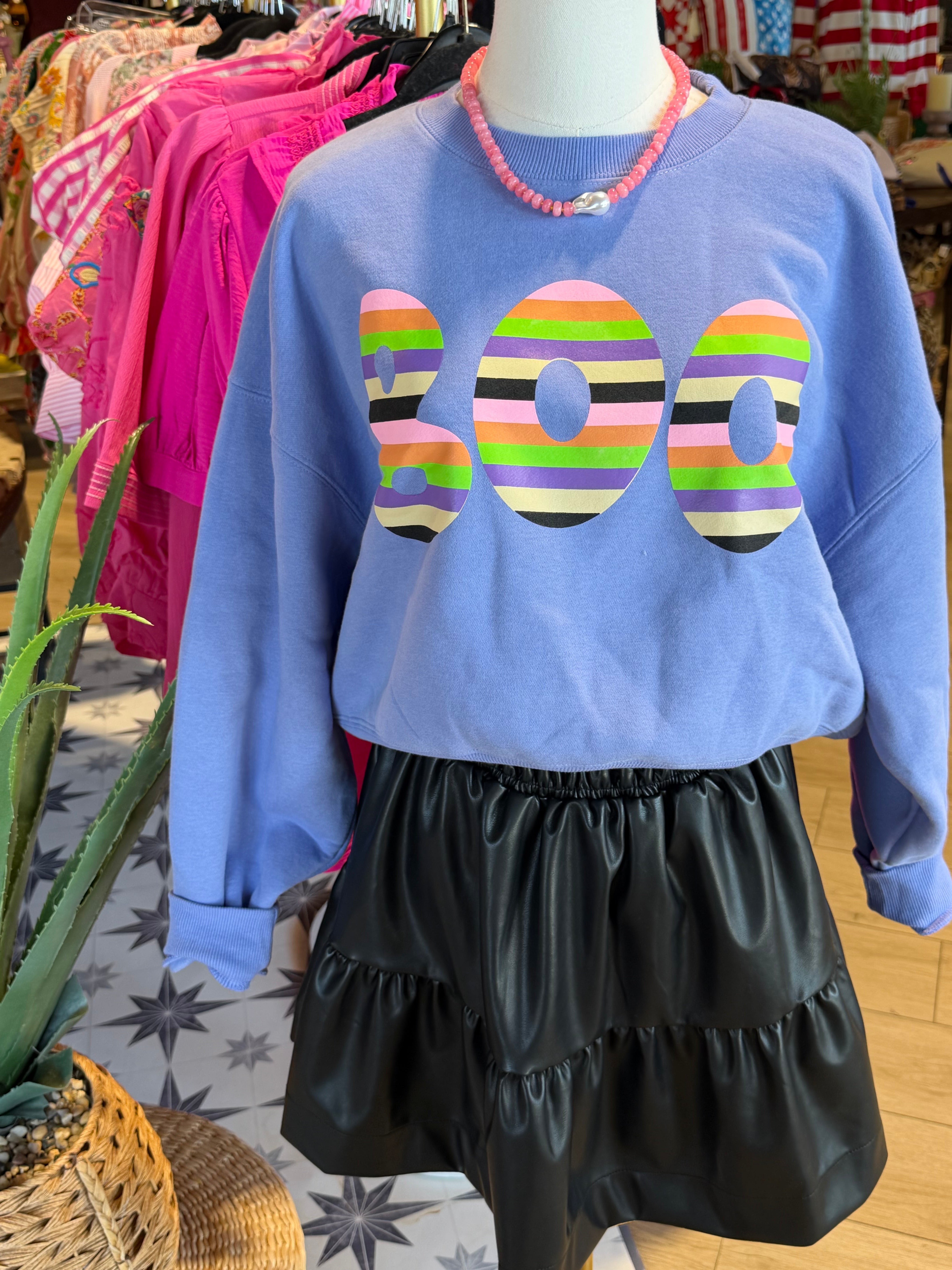 Striped Boo Crop Sweatshirt