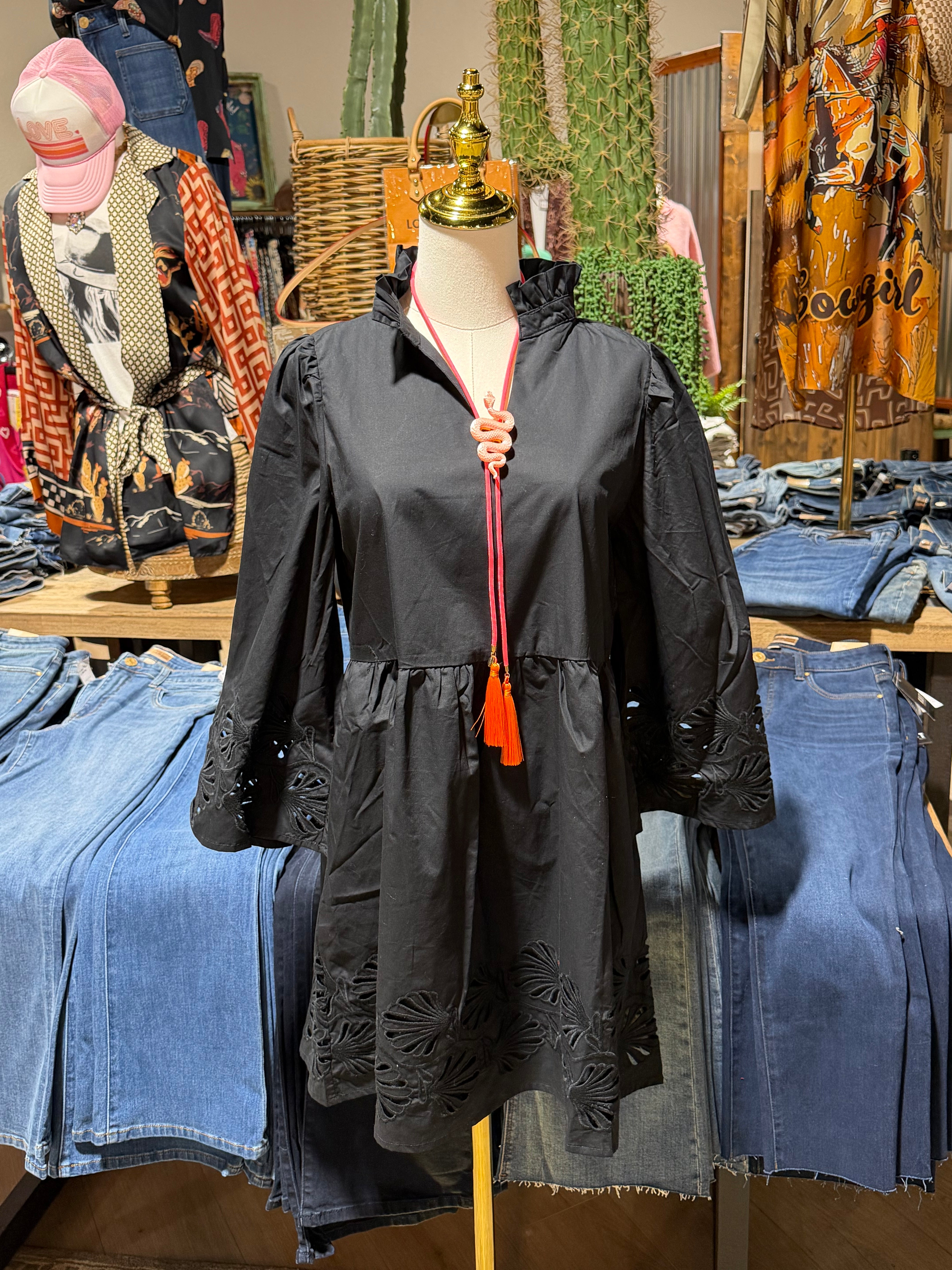 Lindsey Eyelet Black Dress