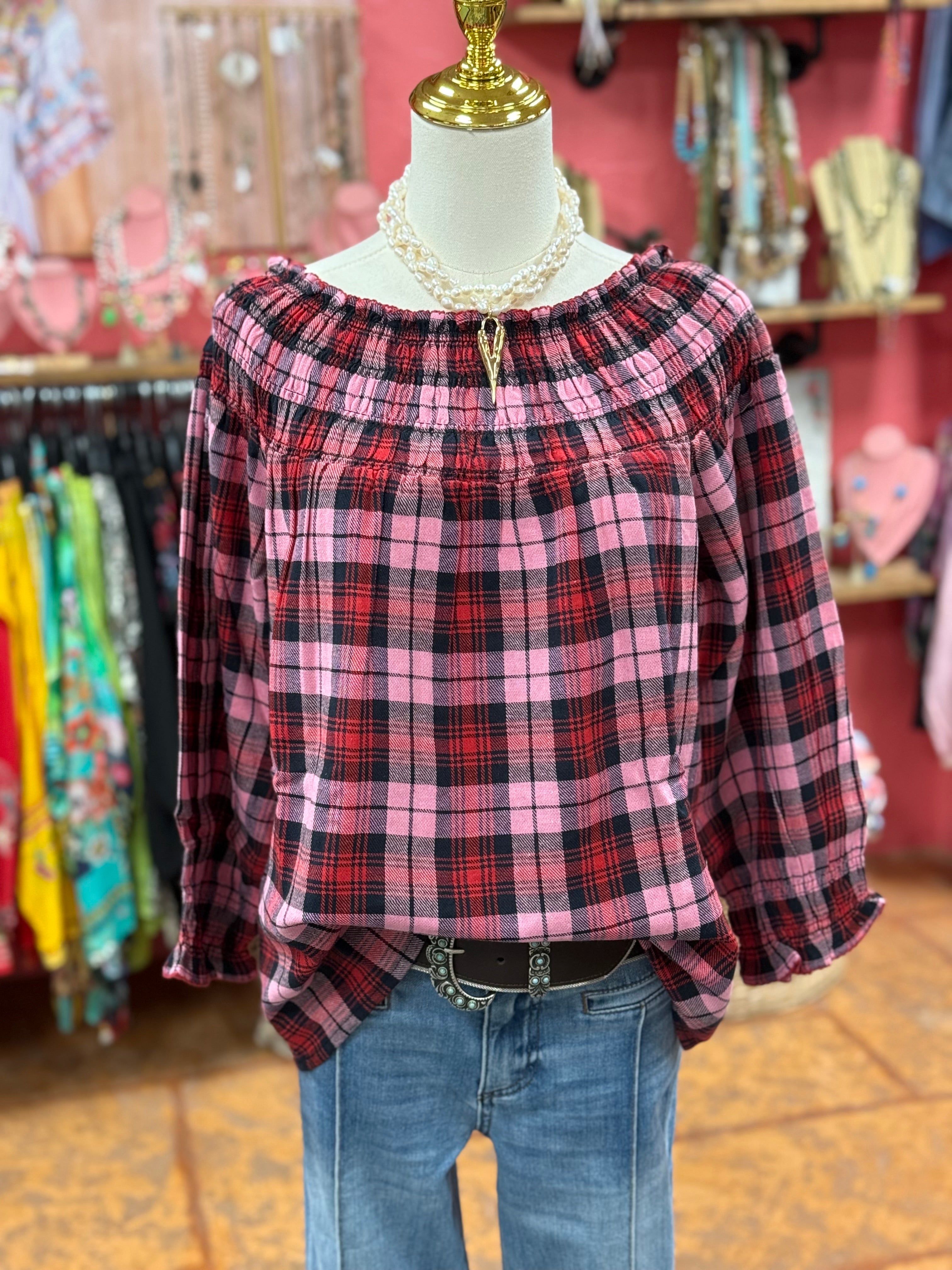 Tartan Party Smocked Top