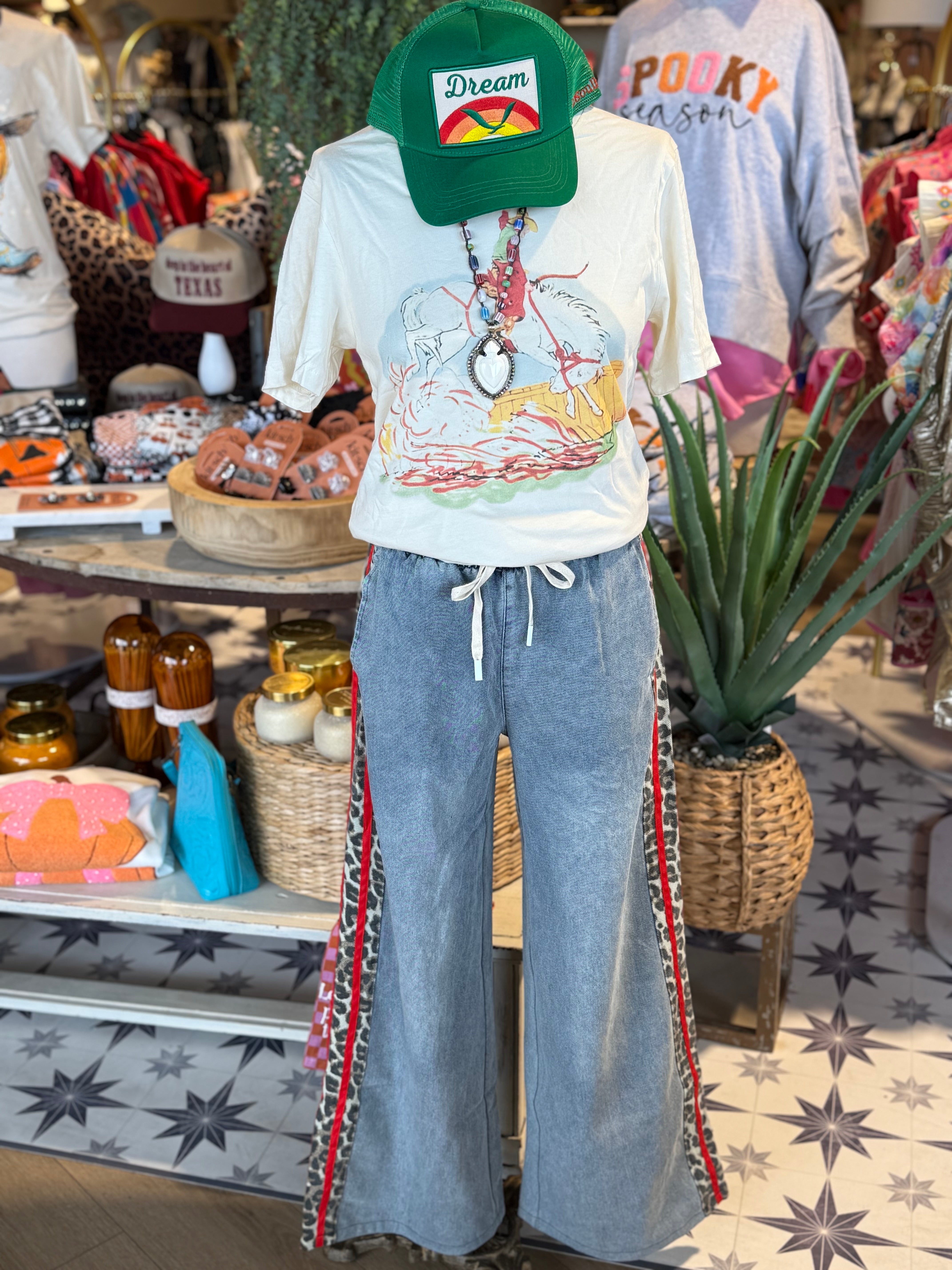 Denim & Leopard Wide Leg- 2Colors