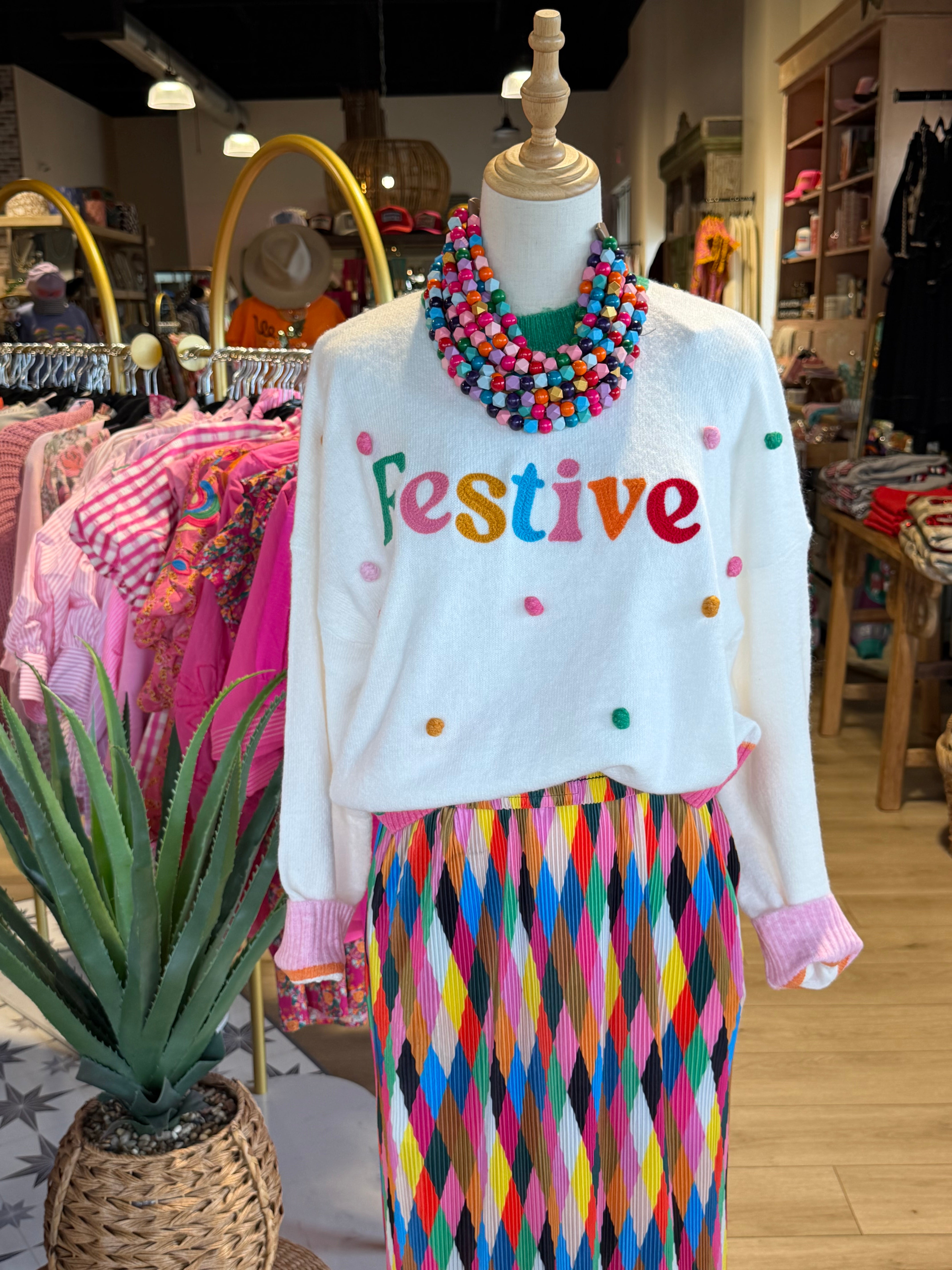 FESTIVE POM POM SWEATER