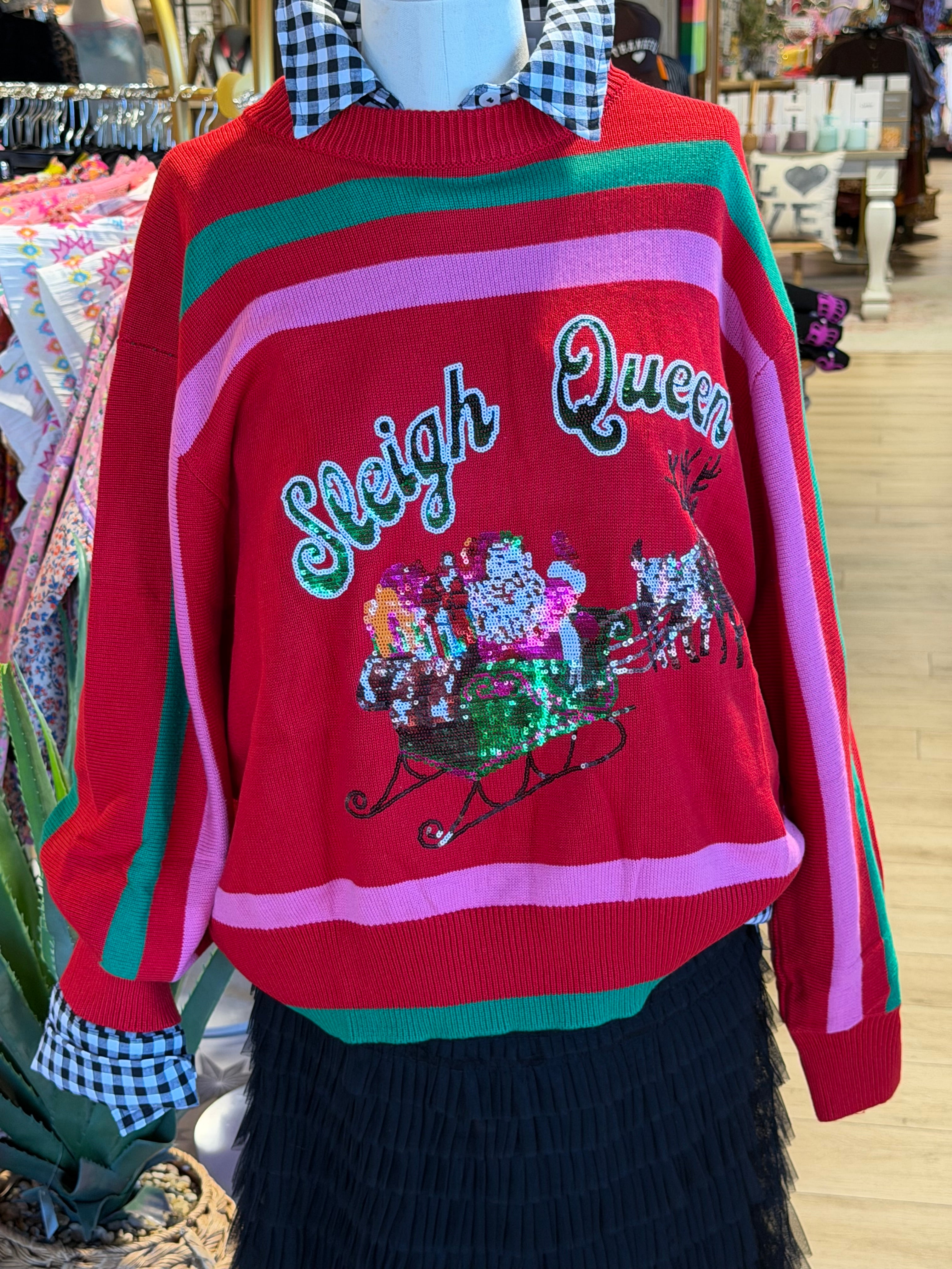 Green and Pink Sleigh Santa