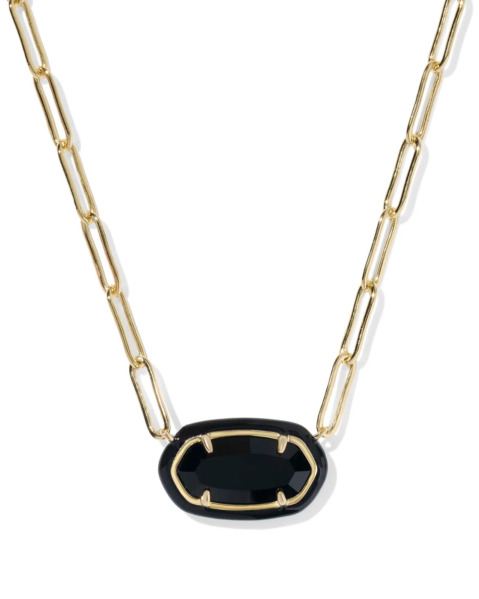 Elisa Gold Paperclip Black Agate Necklace