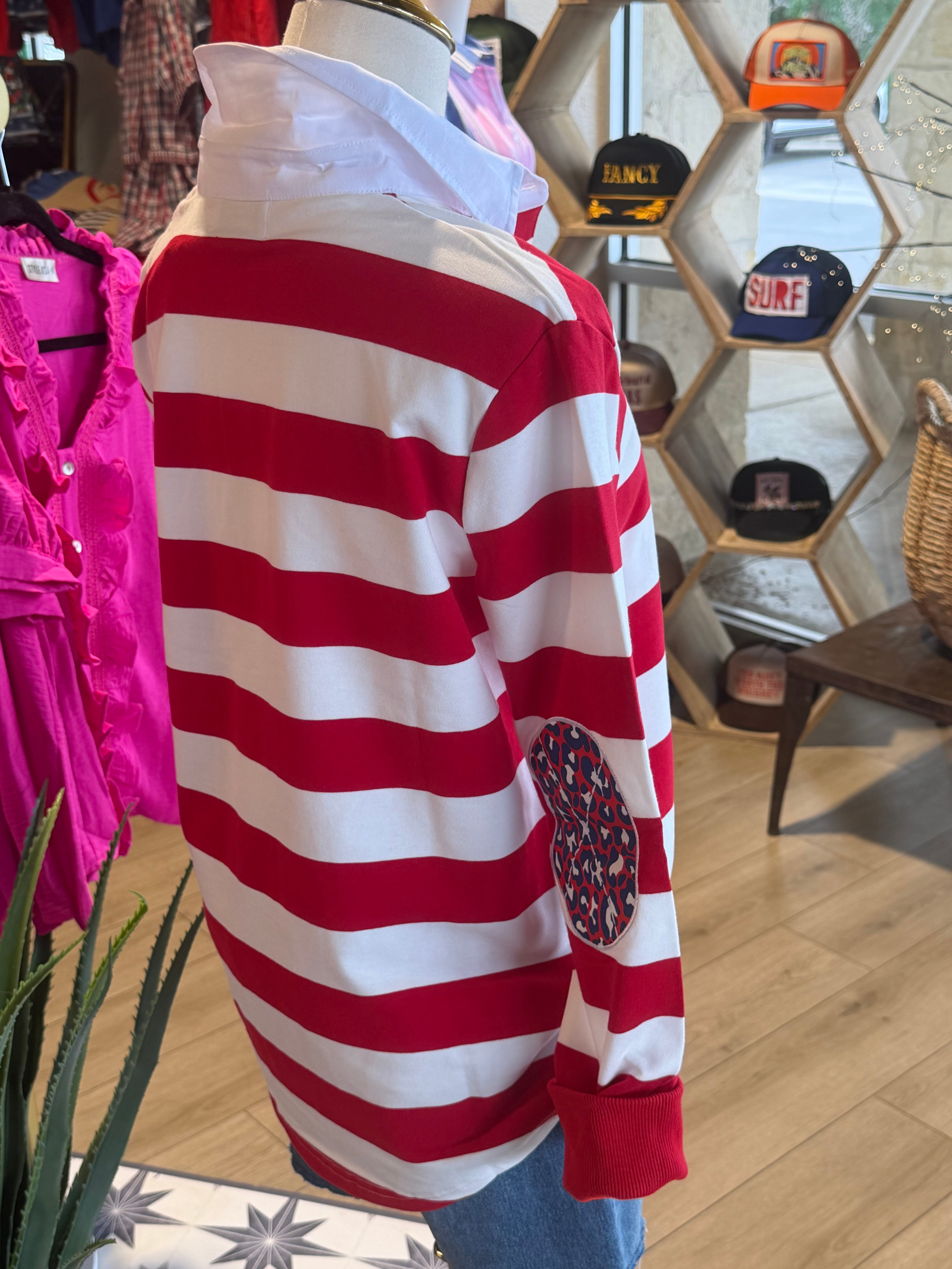 Cherry & Leopard Rugby Top