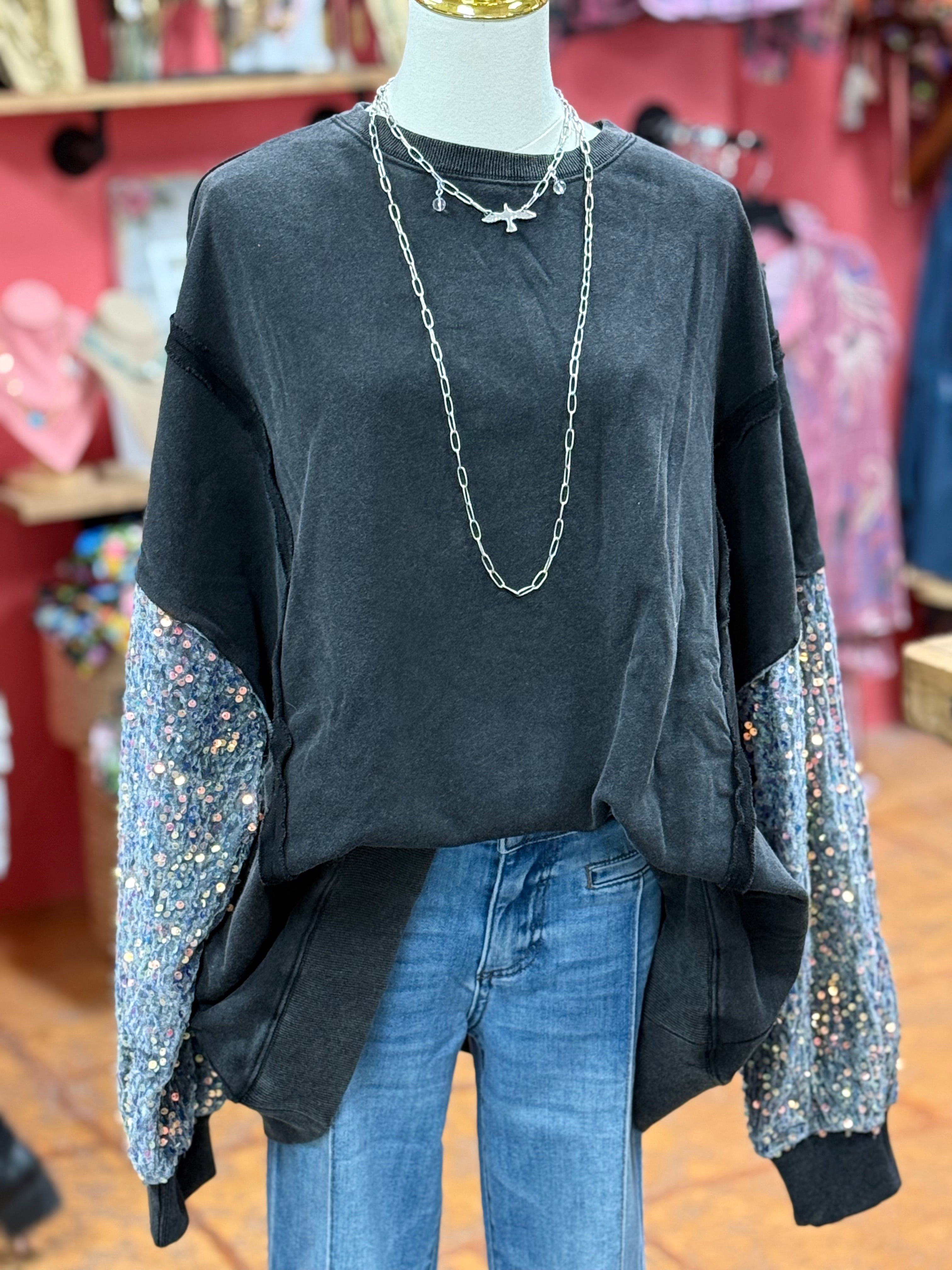 Black Sequin Sweatshirt