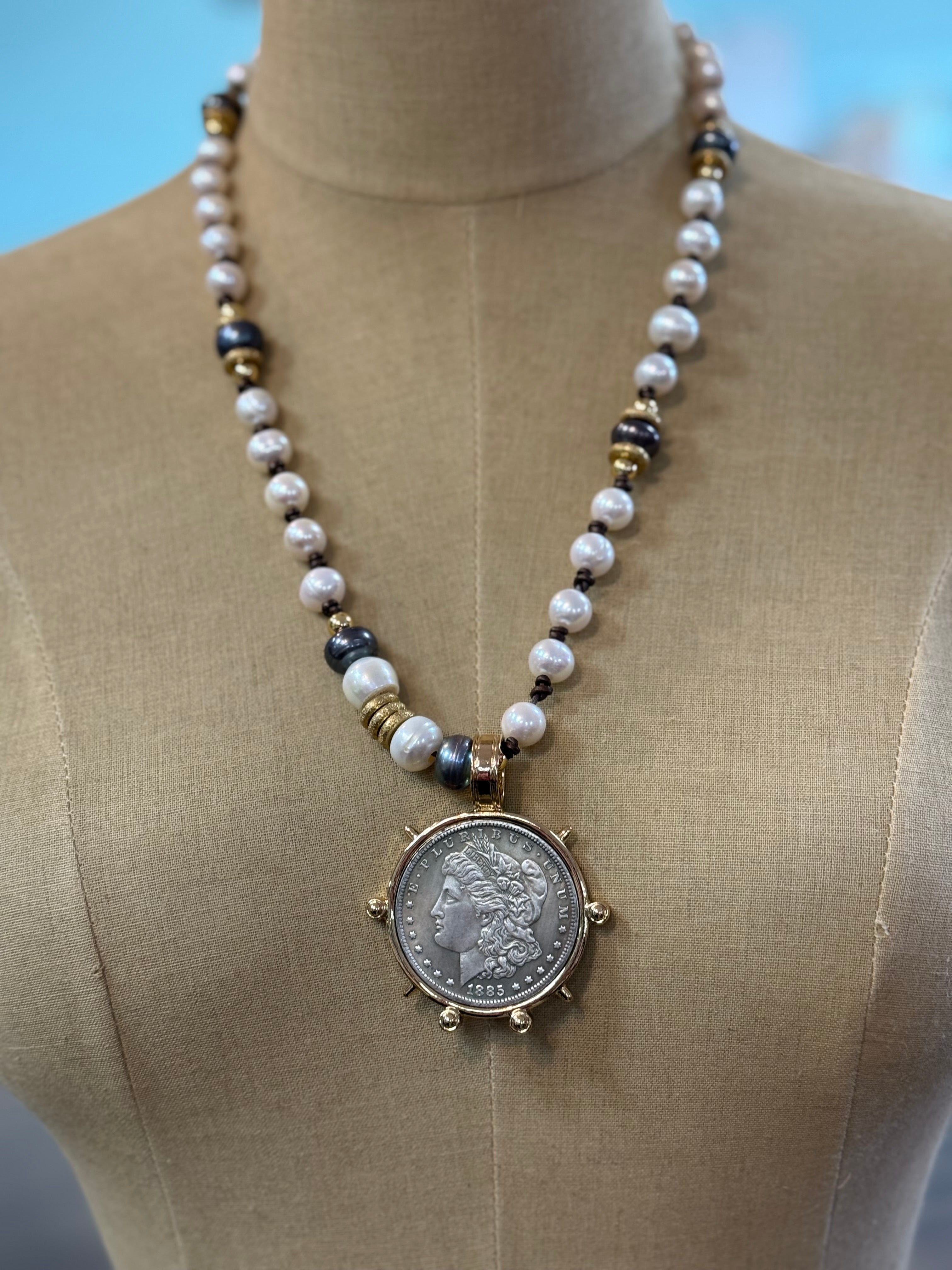 1885 Silver Dollar Pearl Necklace