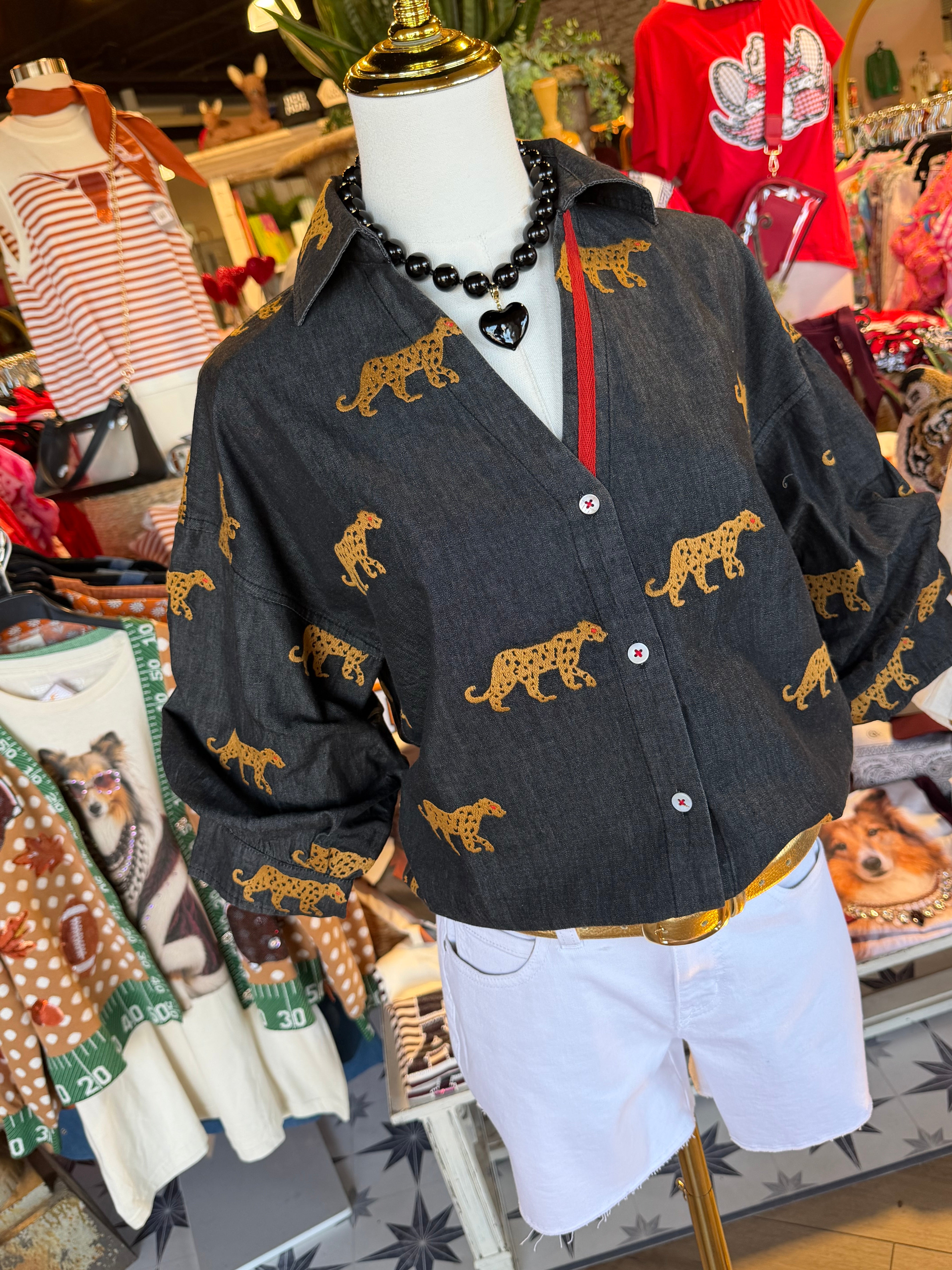 Milano Top  with Embroidered Cheetahs- 2 Colors