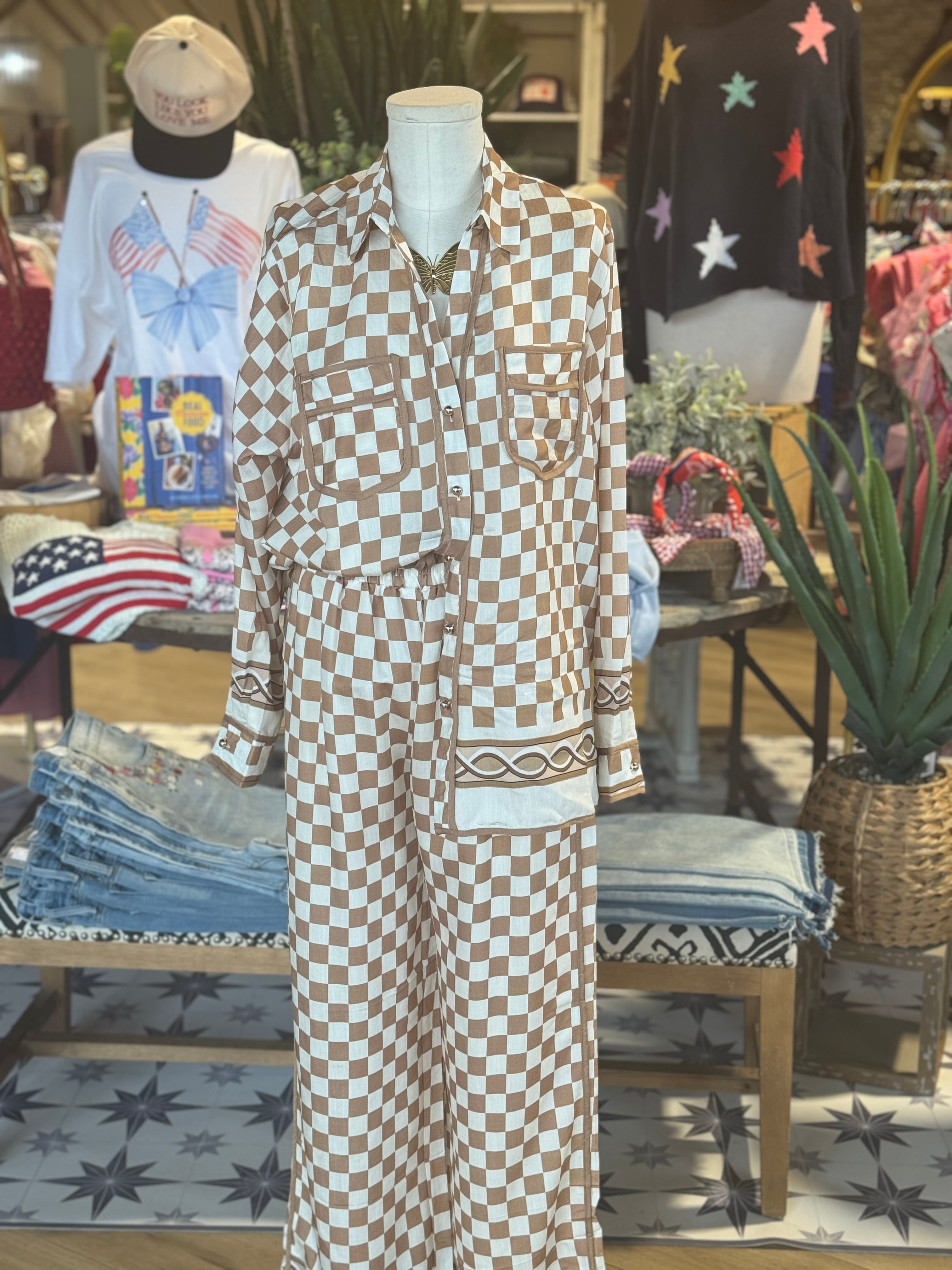 Checker Print Pant Set