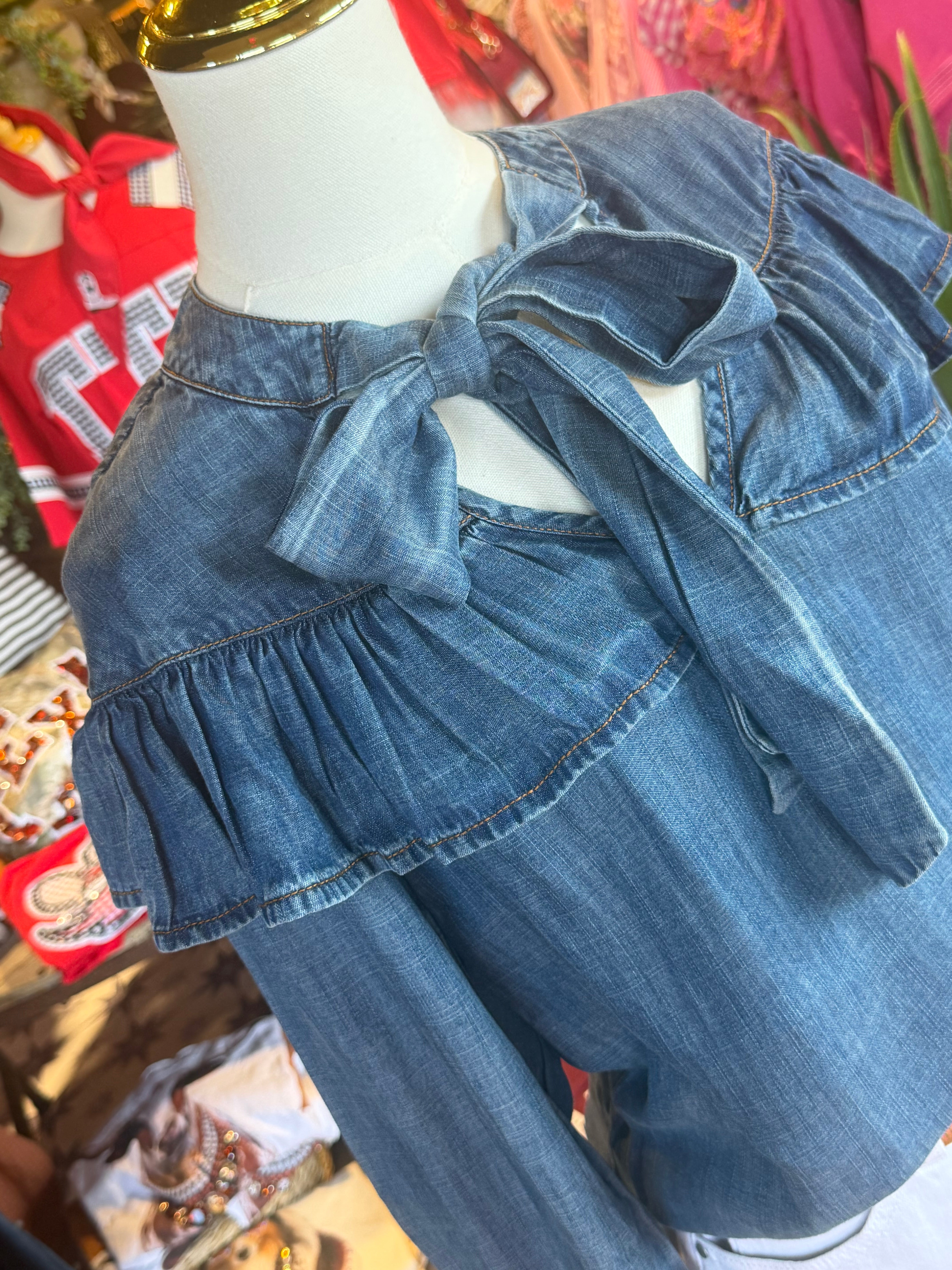 Denim Bow Top