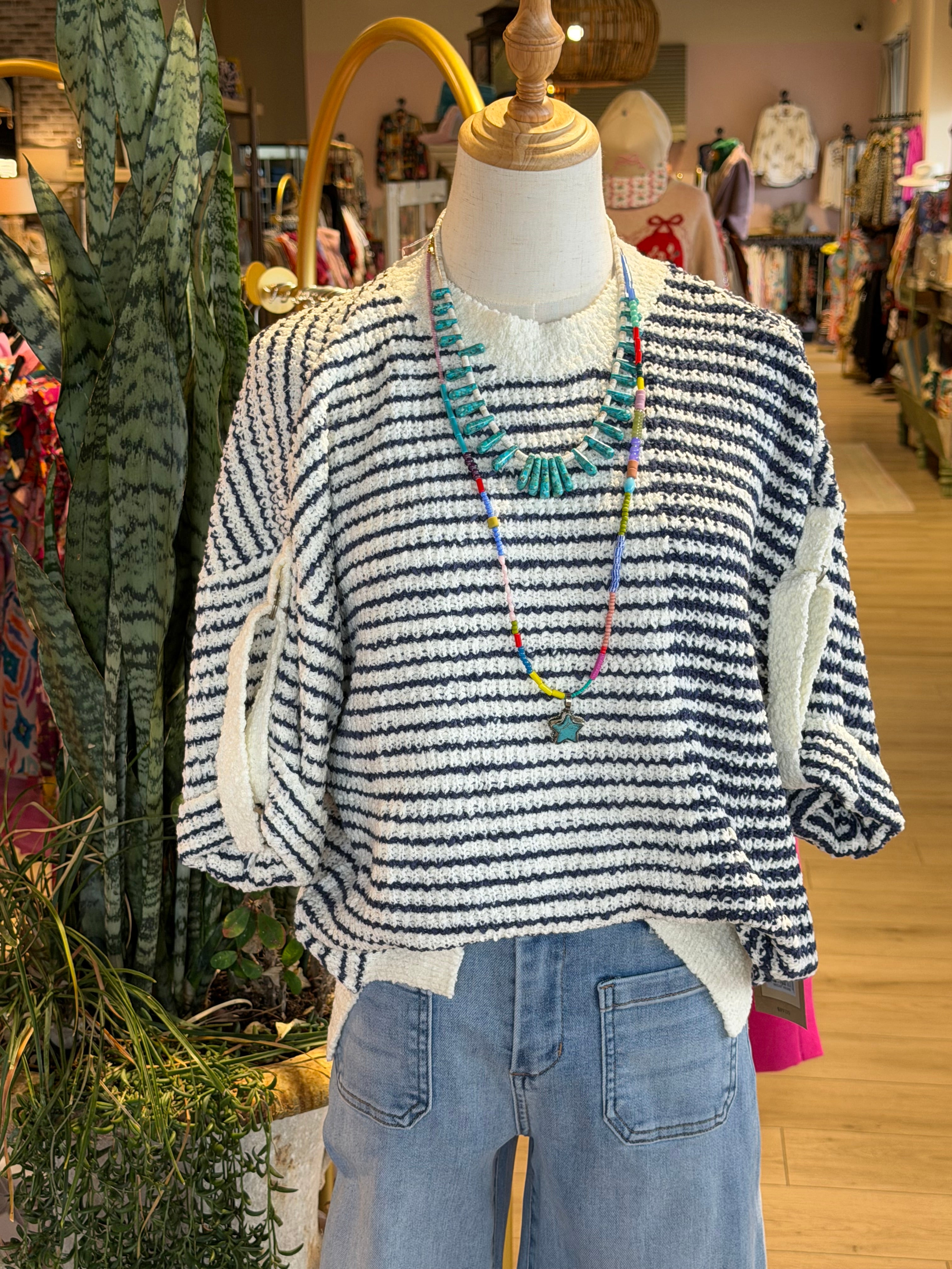 Stripe Roll Sleeve Sweater