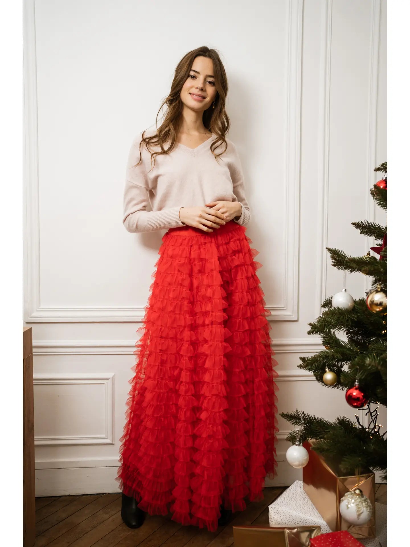 Alma Red Tulle Skirt