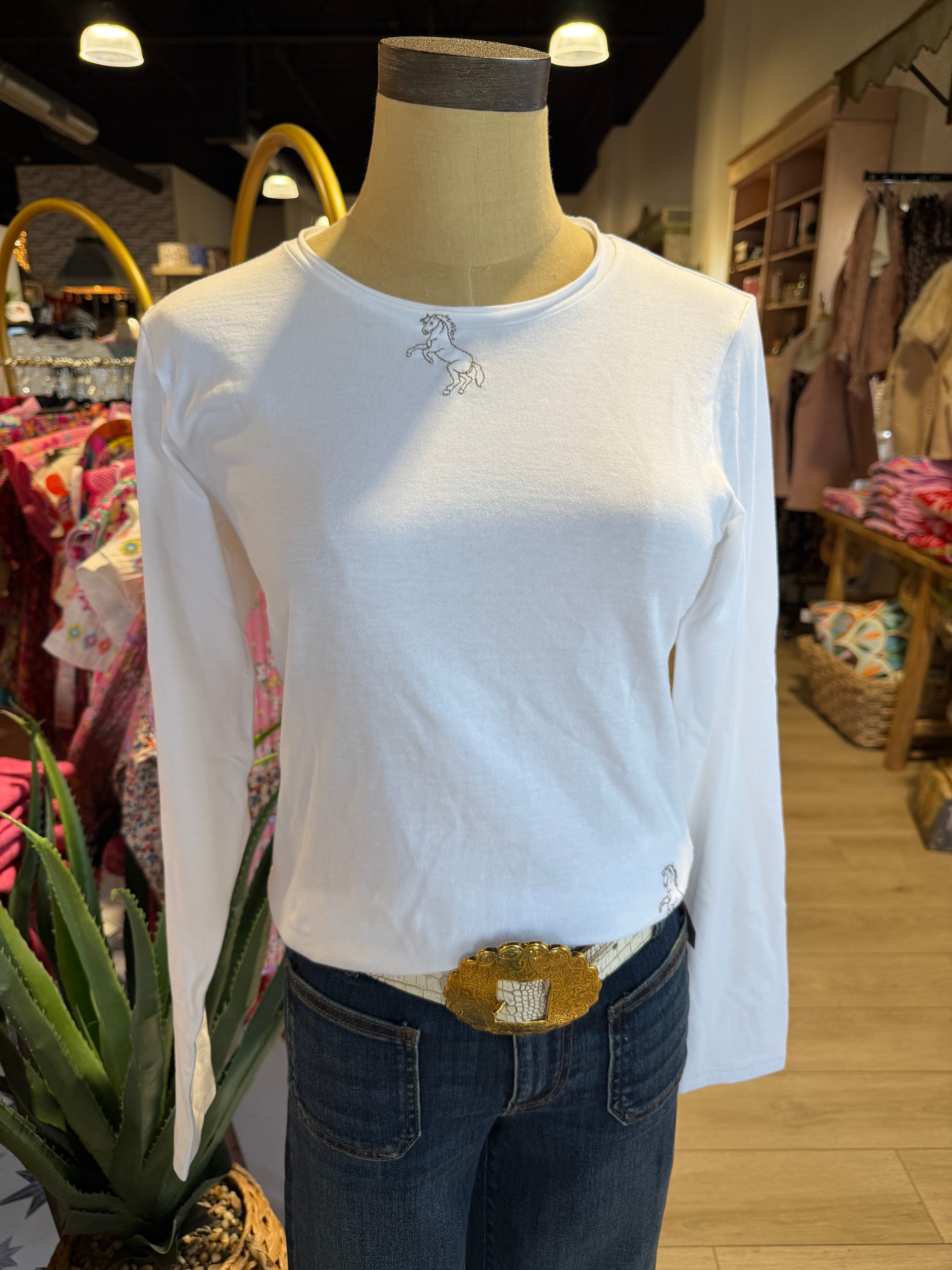 White Tee With Horses