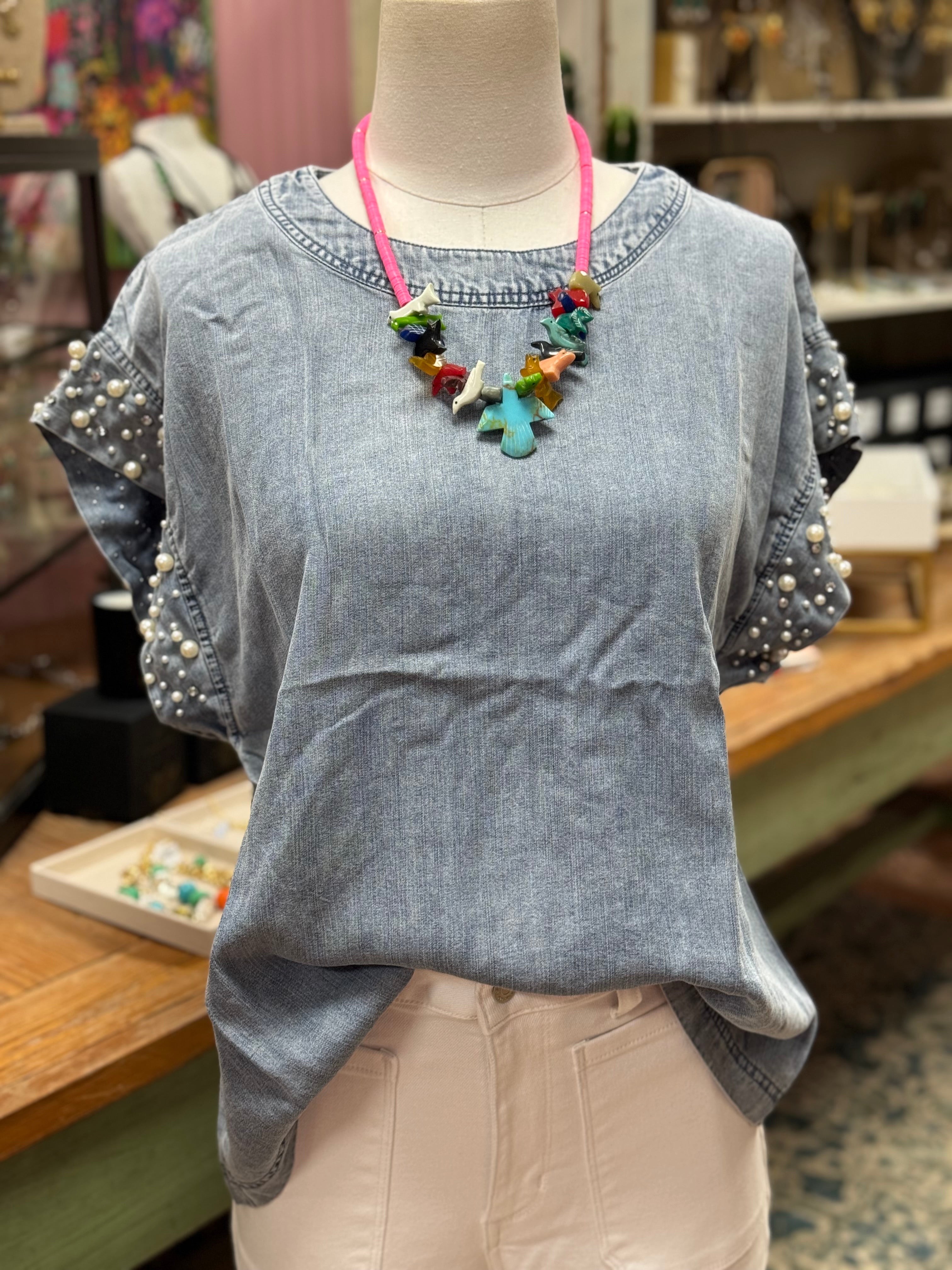 Denim, Diamonds & Pearls Top