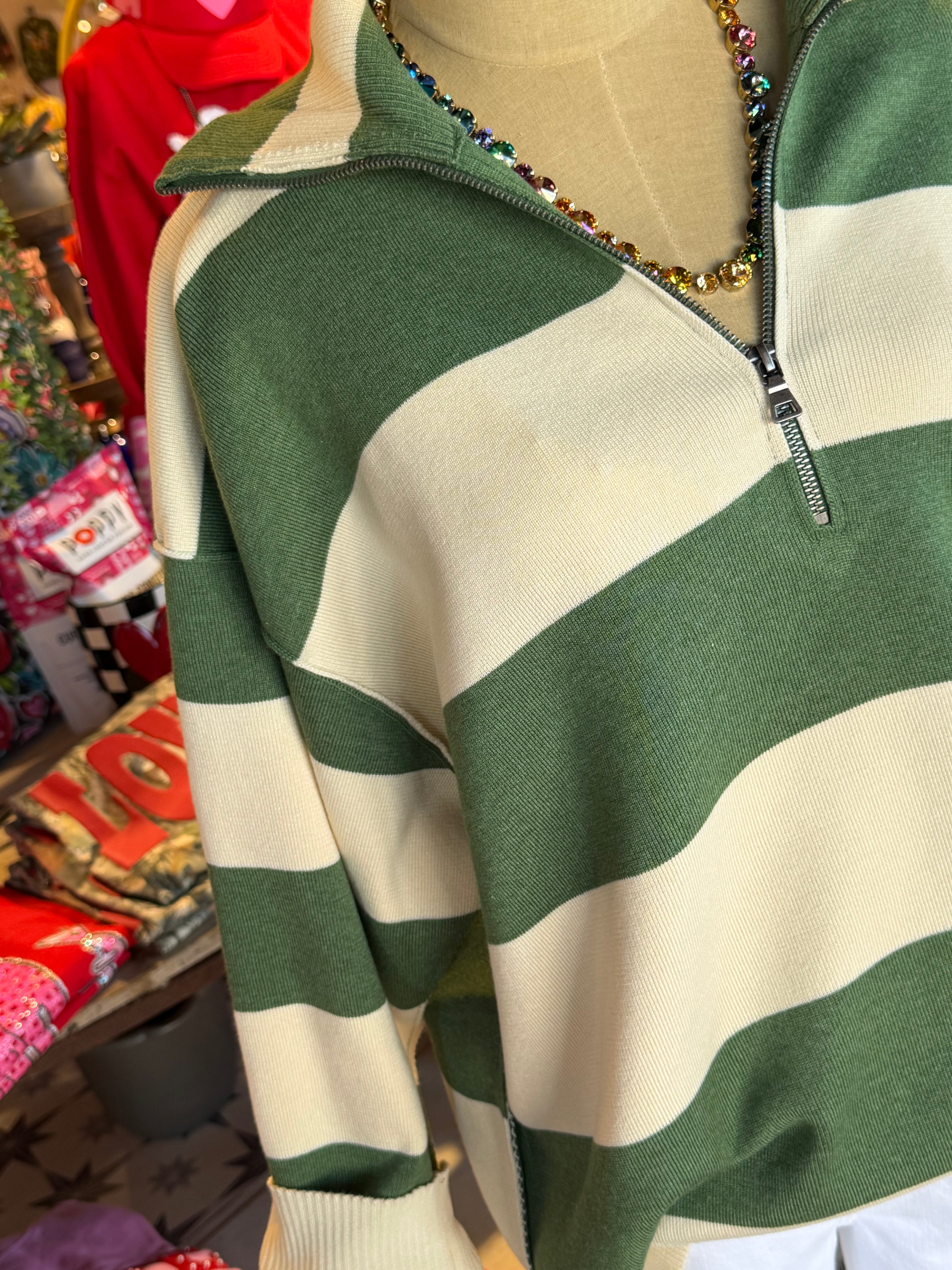 Knit Stripe Zip- 2 Colors
