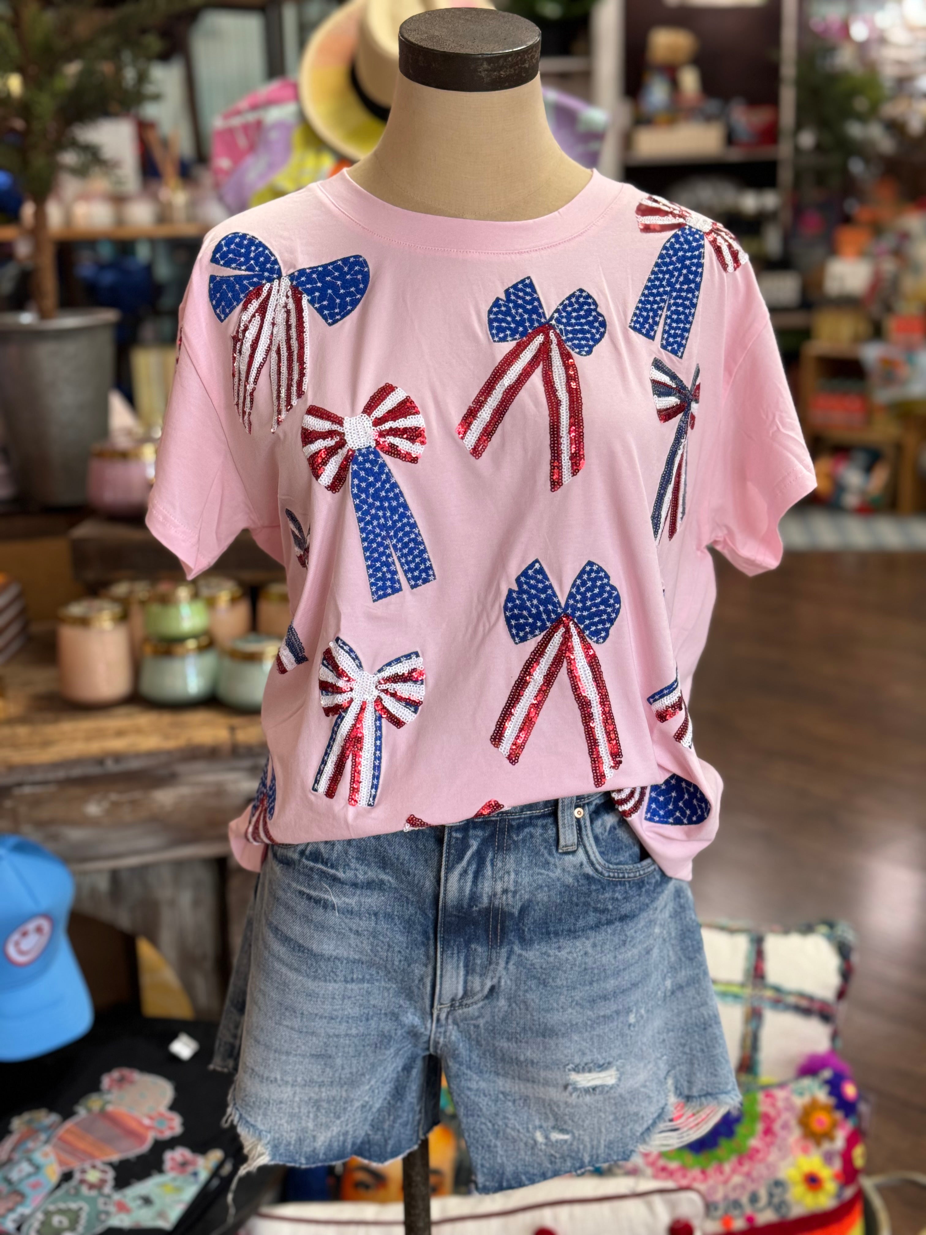 Red, White, Blue Bow Tee