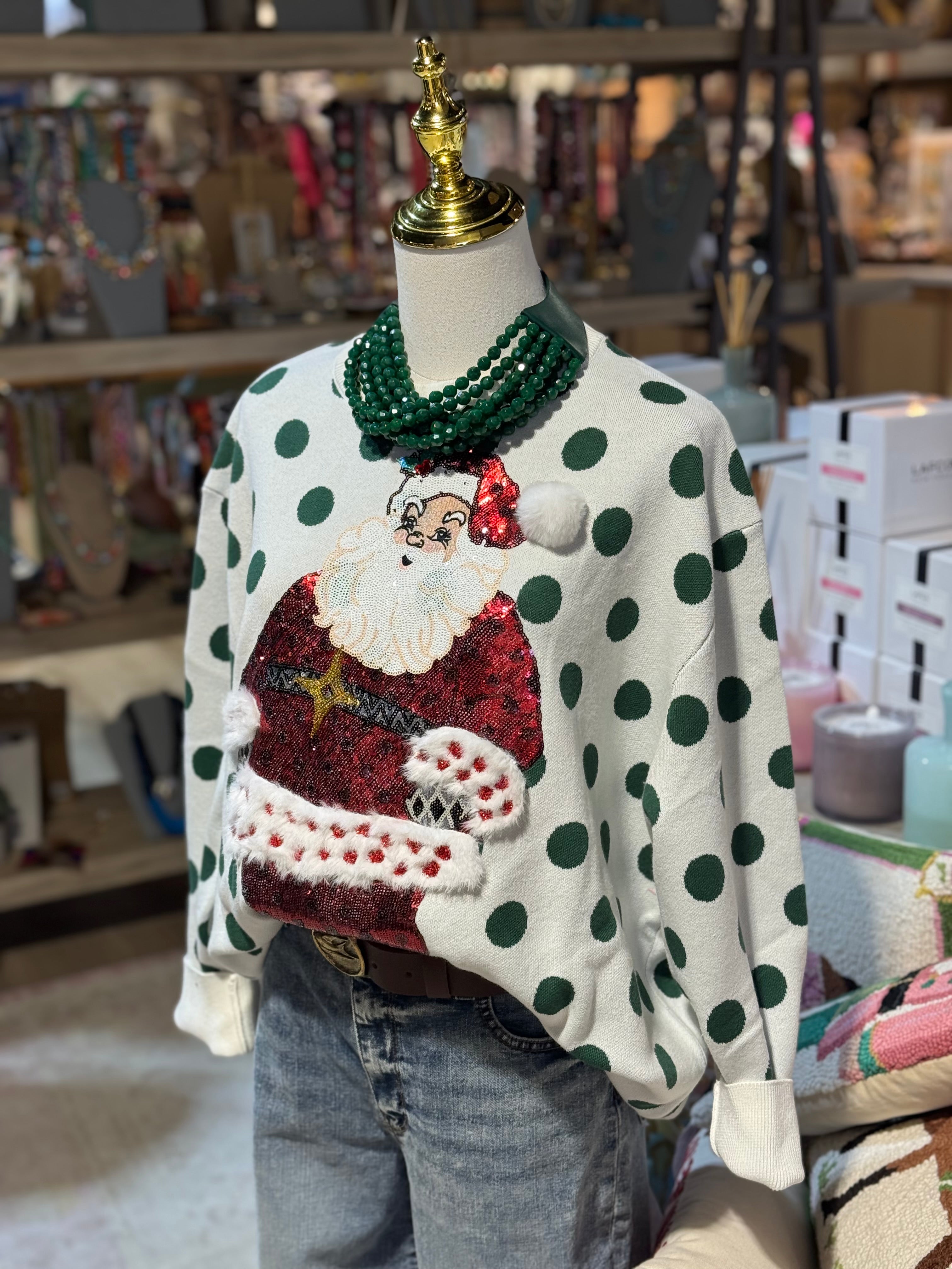 Green Polka Dot Santa Sweatshirt