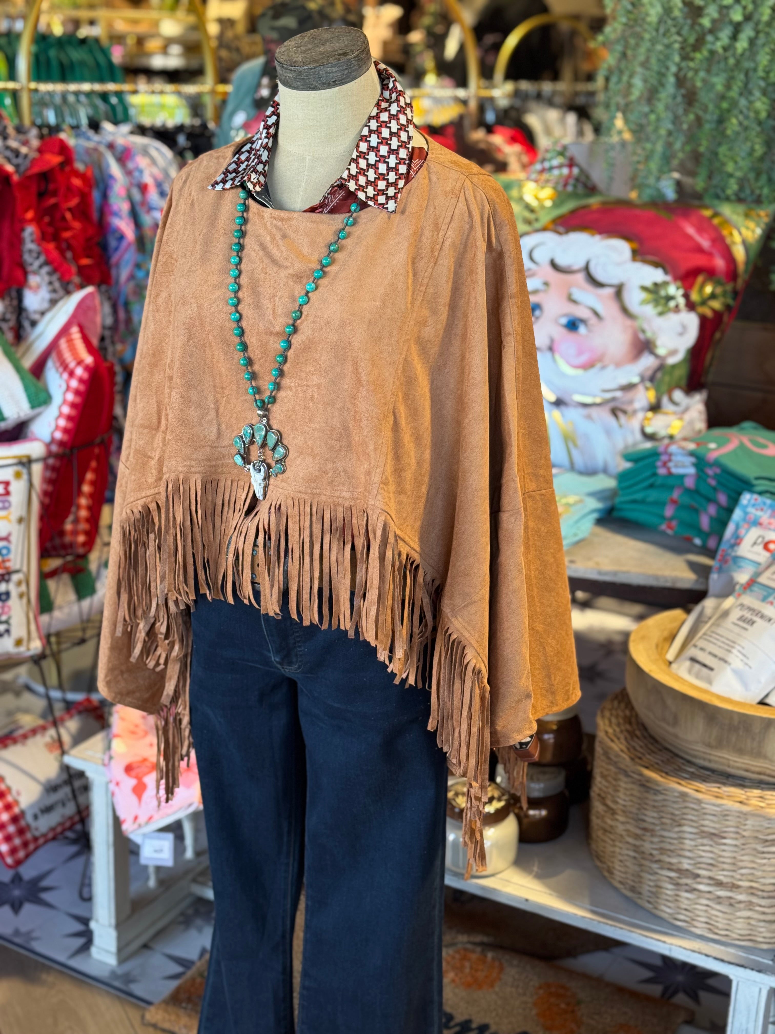 Faux Suede Fringe Cape
