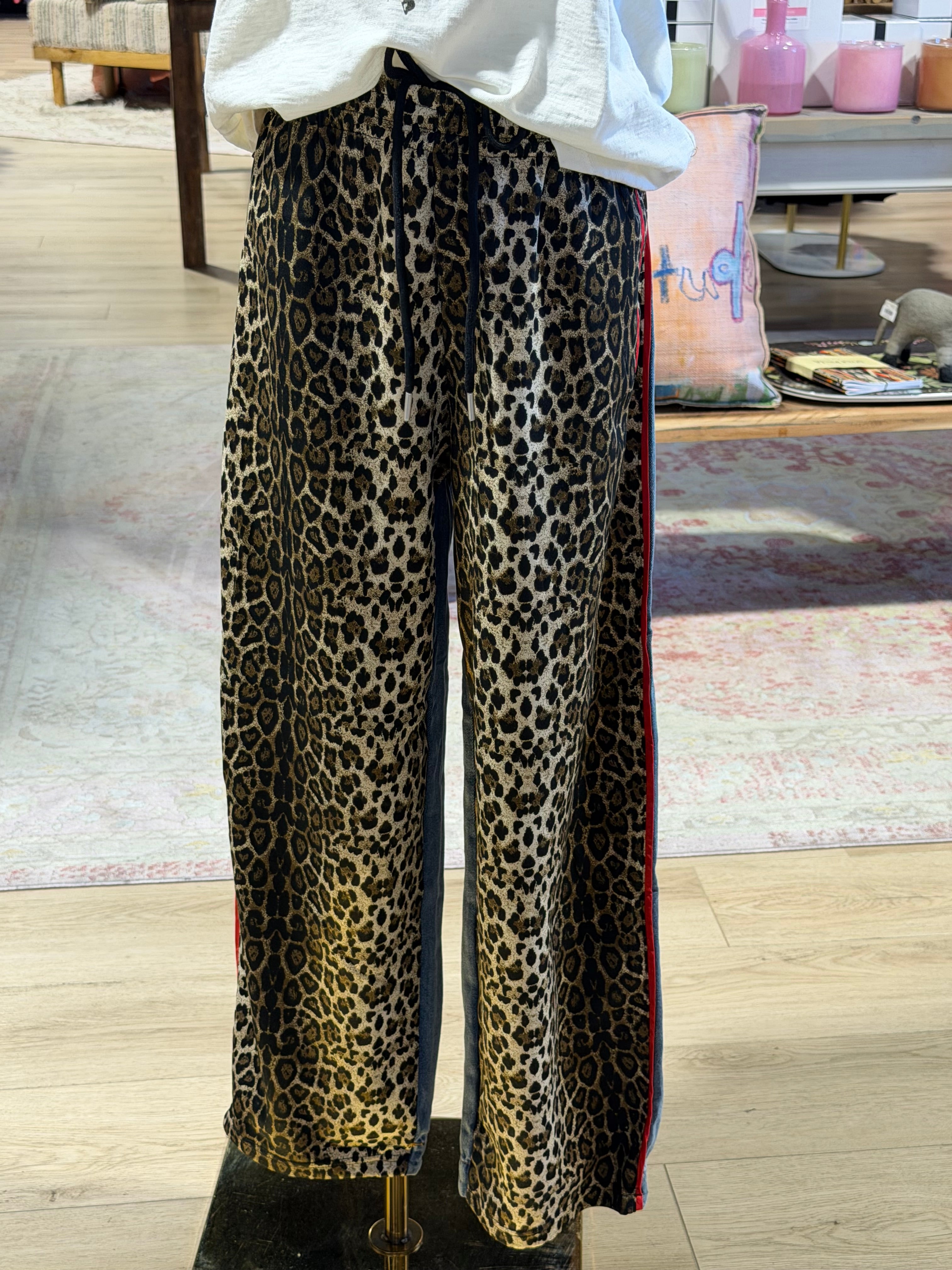 Leopard/Denim Mixed Joggers