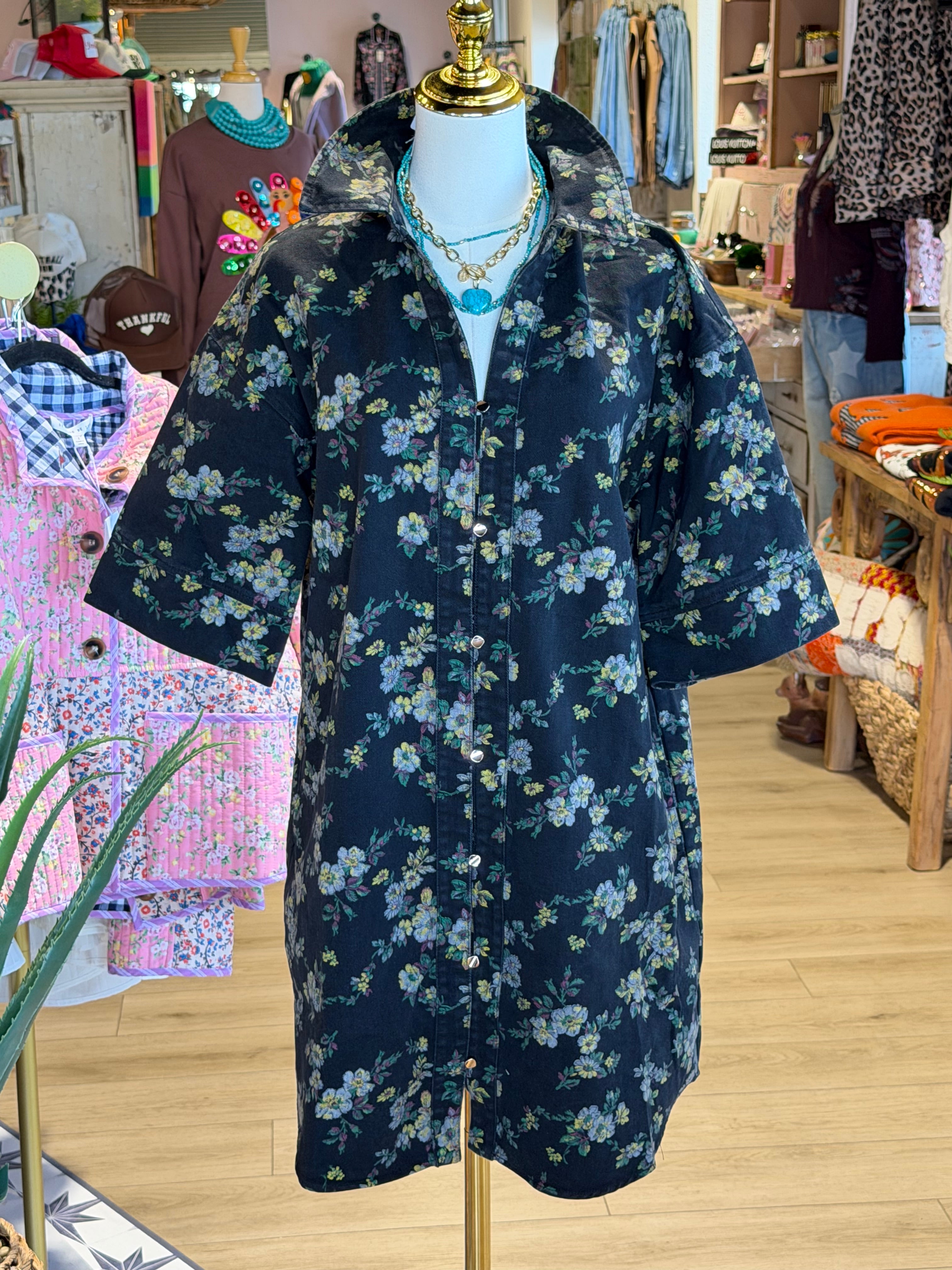 Sonja Floral  Denim Dress