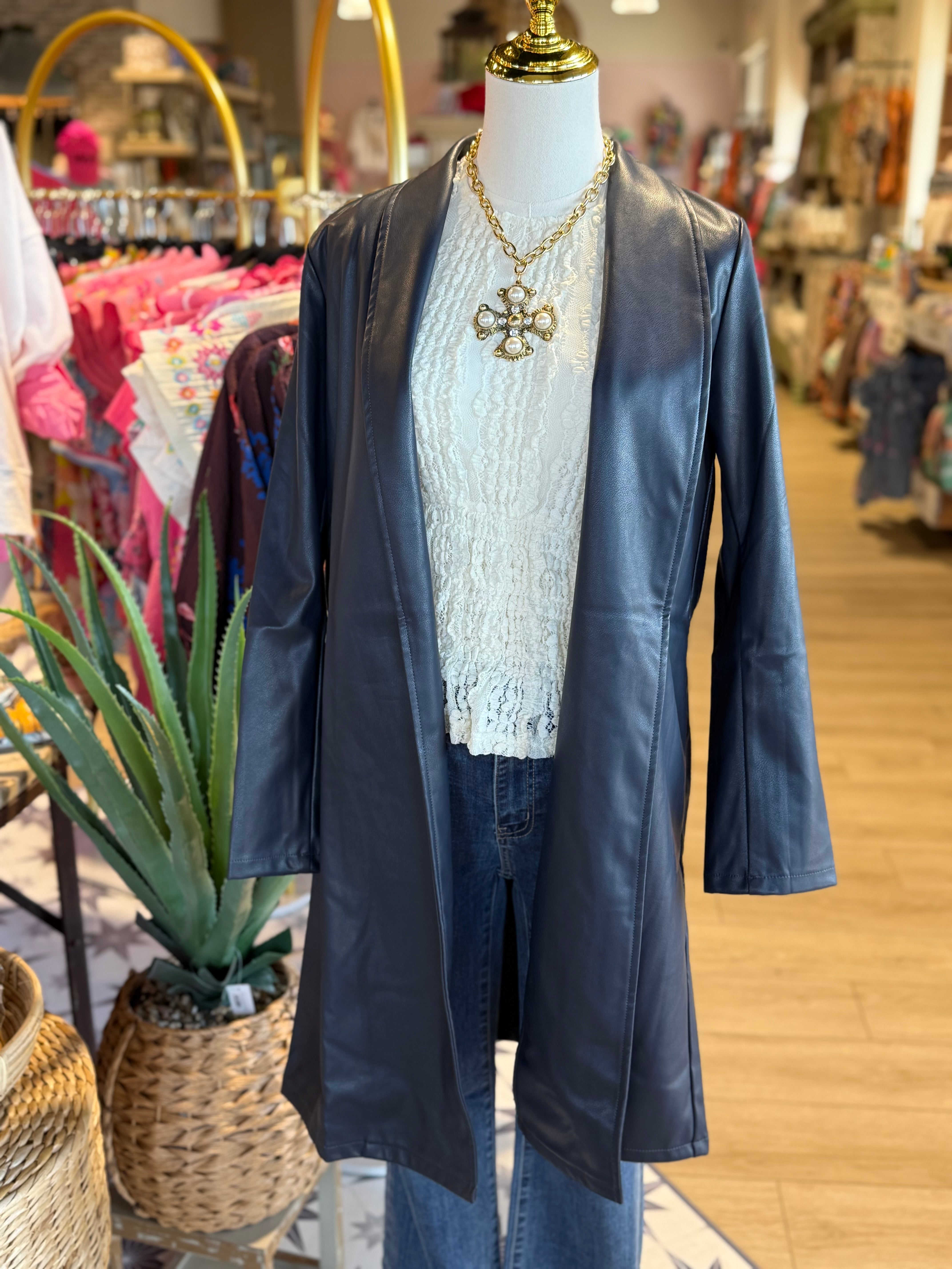 Leather Open Front Coat