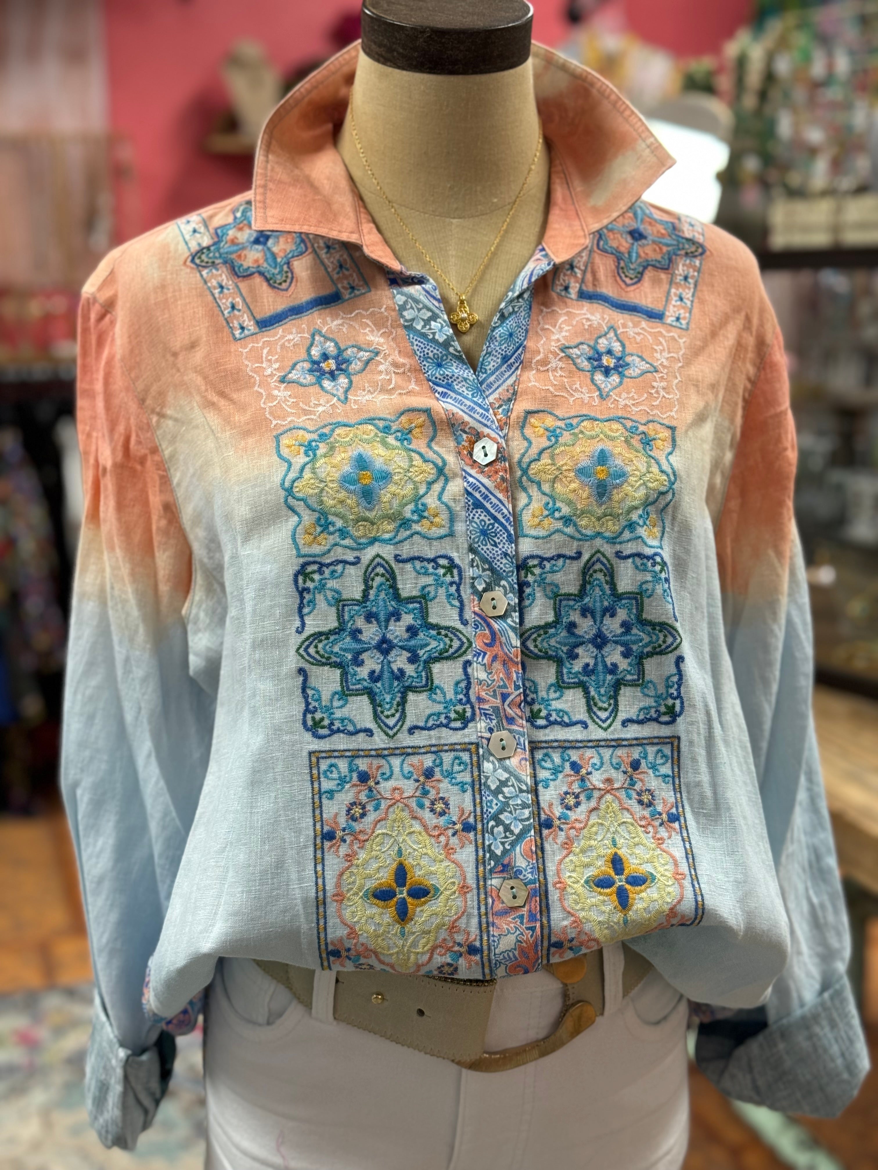 Textile Orange & Blue Blouse