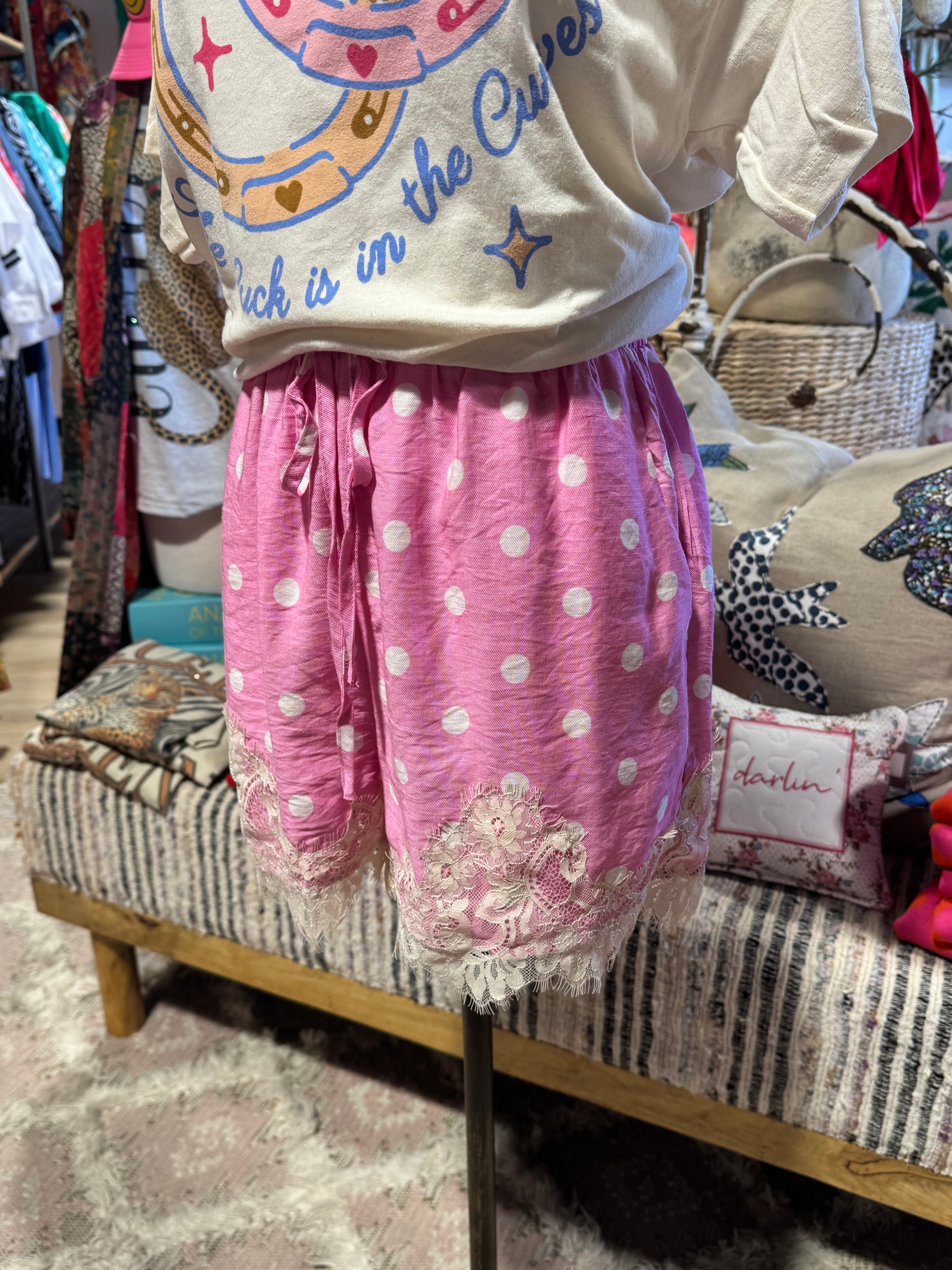 Polka Dot & Lace Shorts- 2 Colors