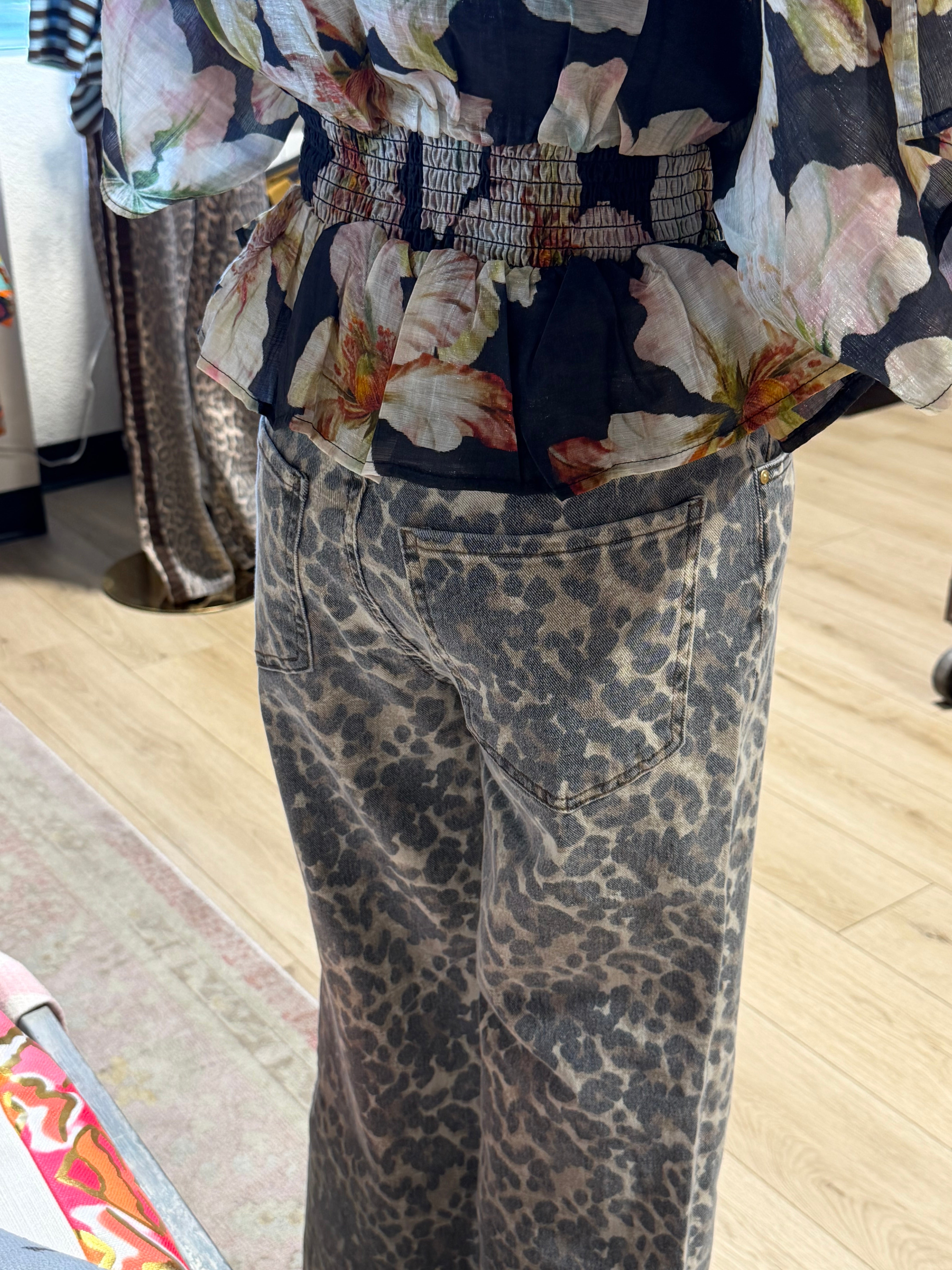 Tara Leopard Ankle Flare Jeans