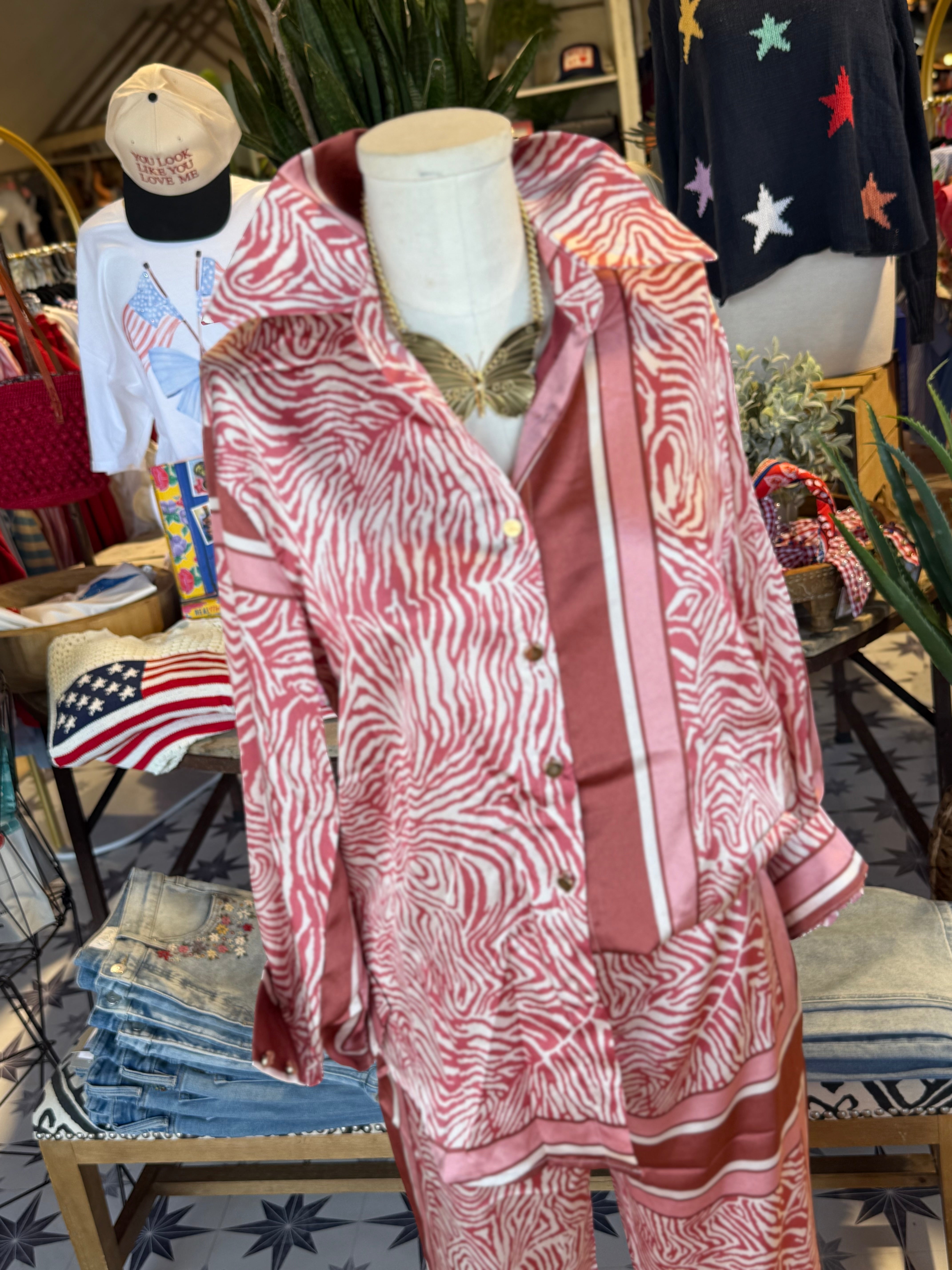 Blushing Zebra Satin Pant Set