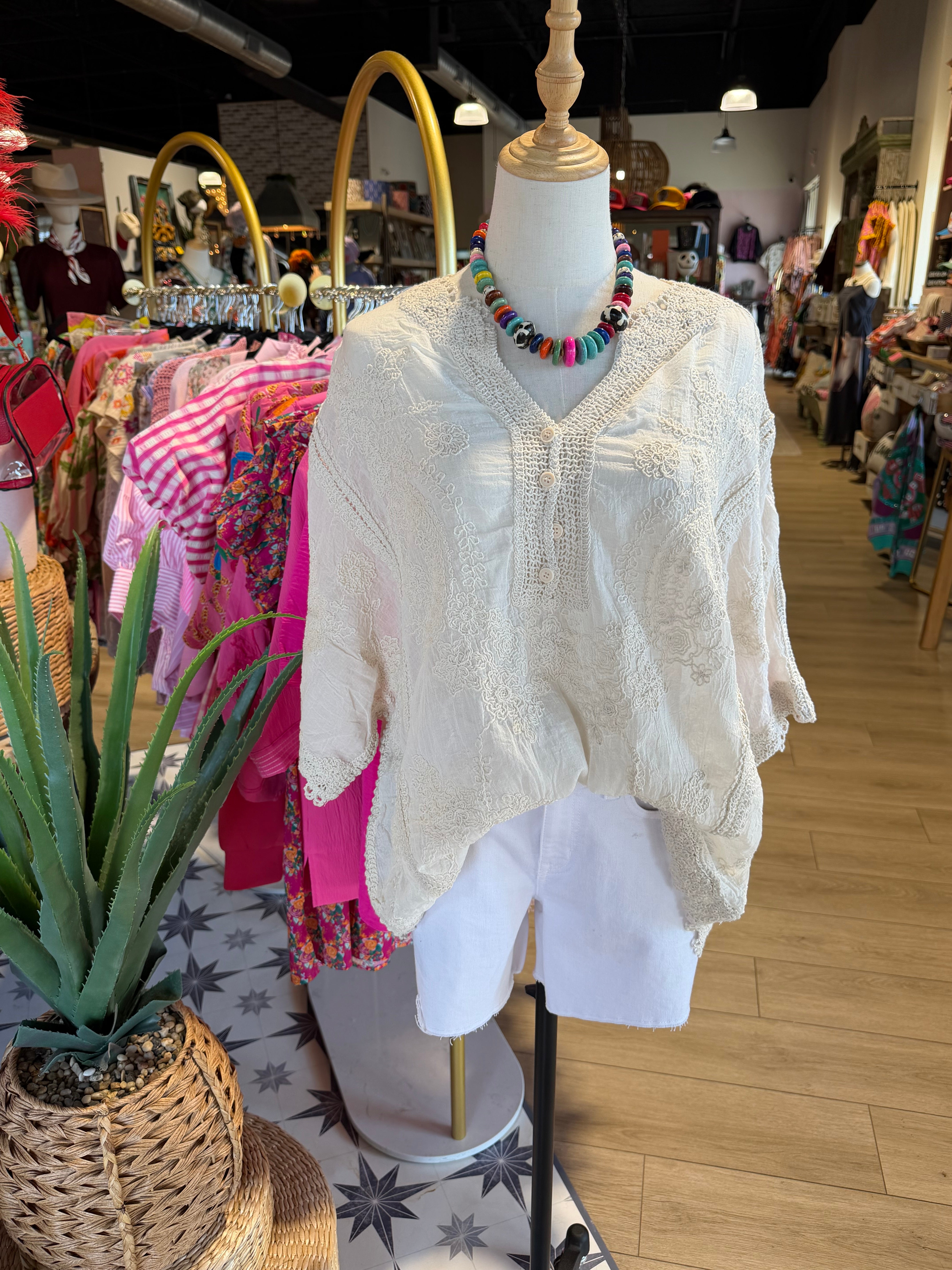 Floral Embroidered Crochet Blouse