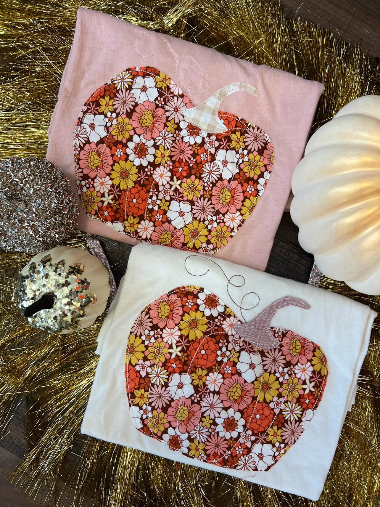 Retro Floral Pumpkin- Ivory