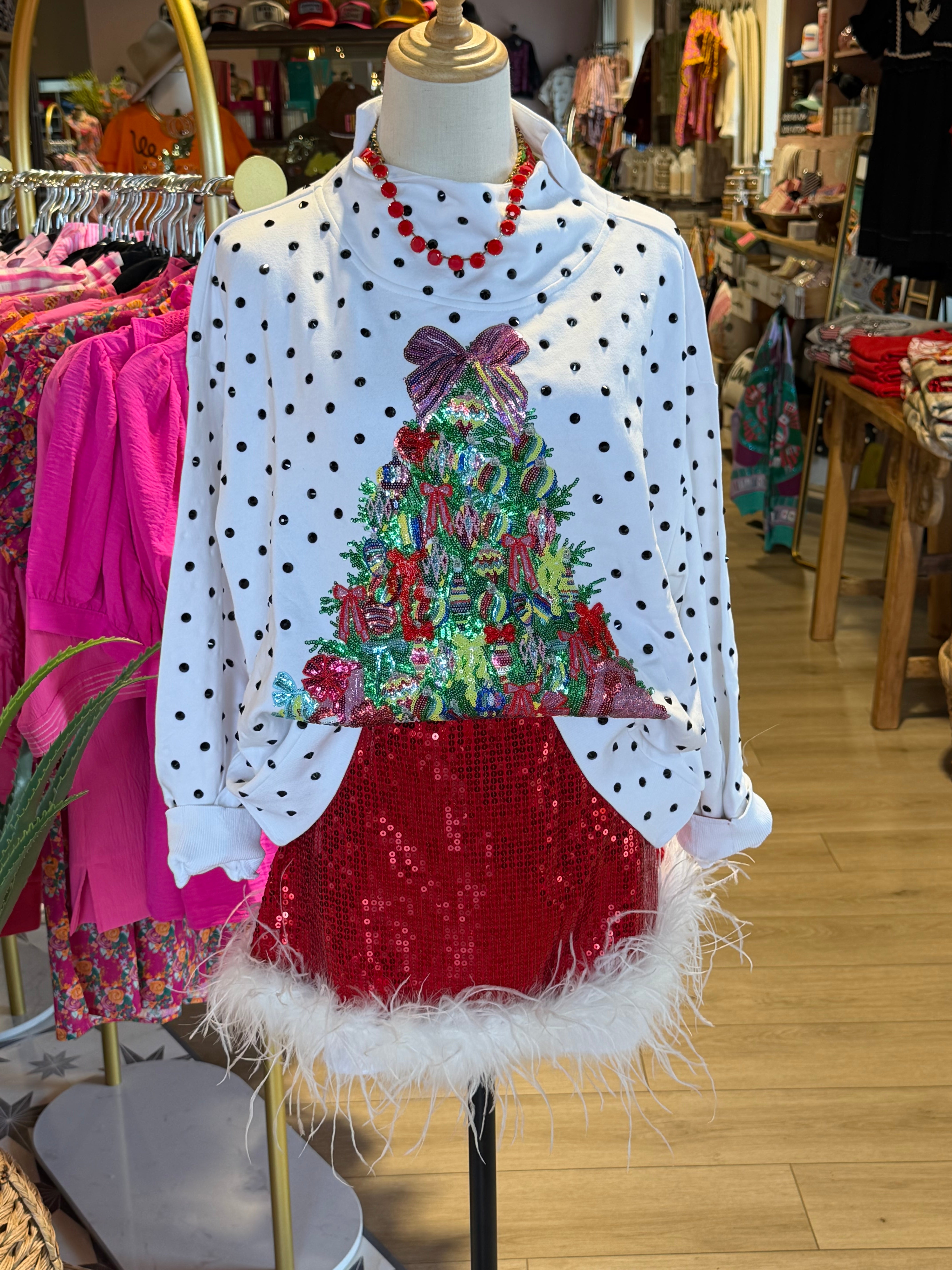 Feather Trim Santa Skirt or Top