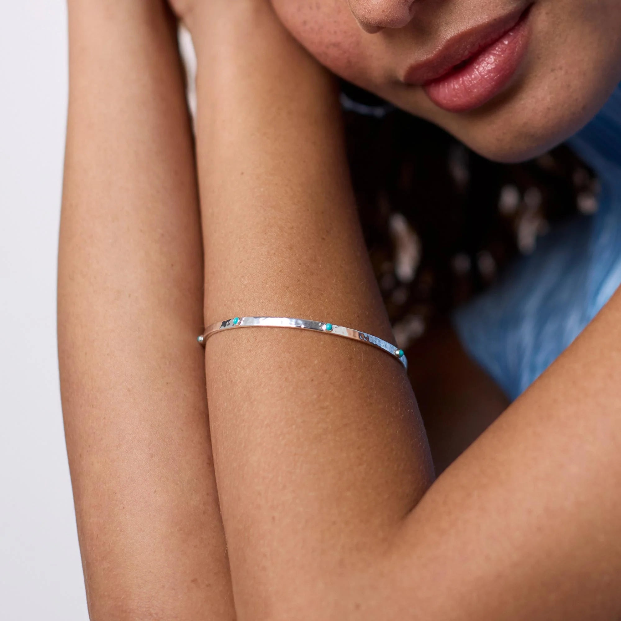 Crescent Stone Turquoise Small Bangle