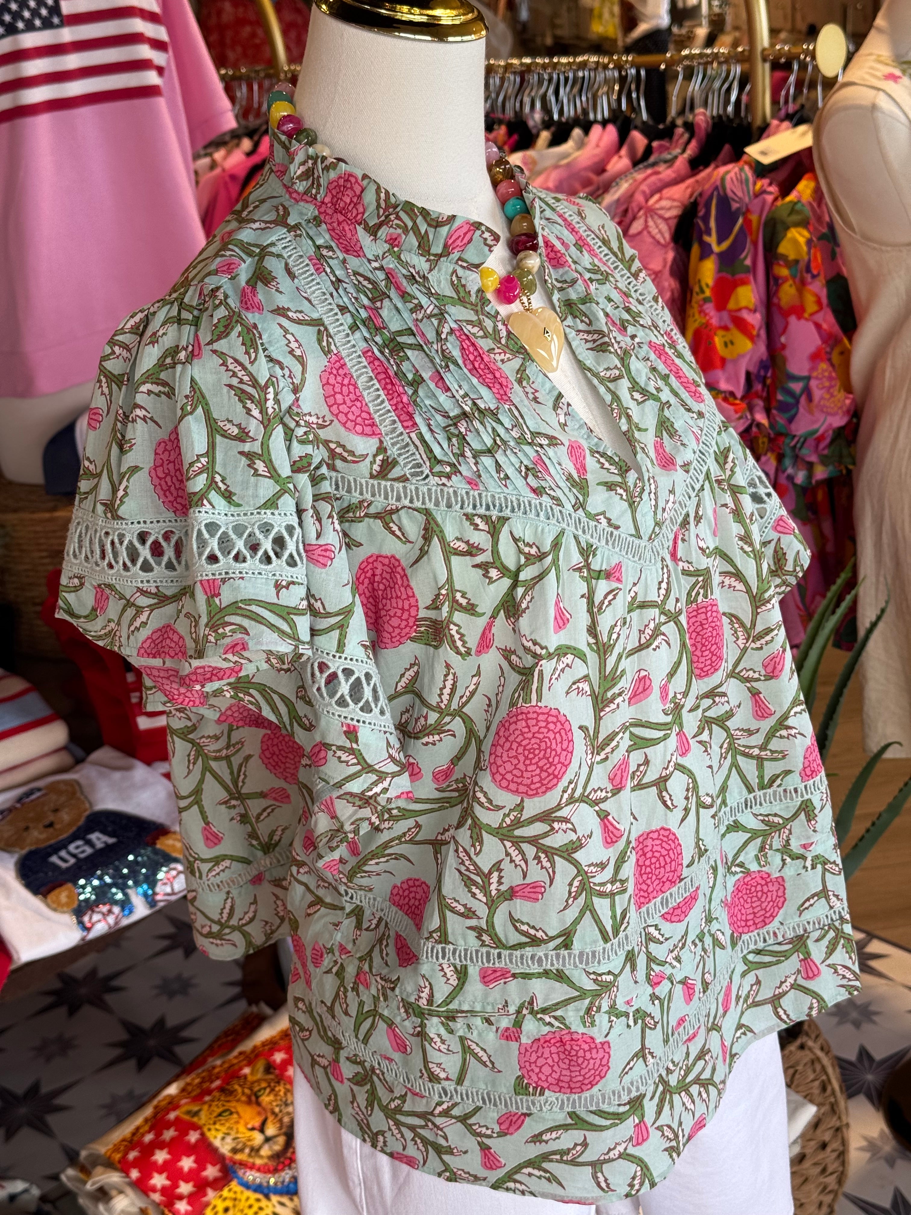 Jeana Floral Print Flutter Sleeve Top