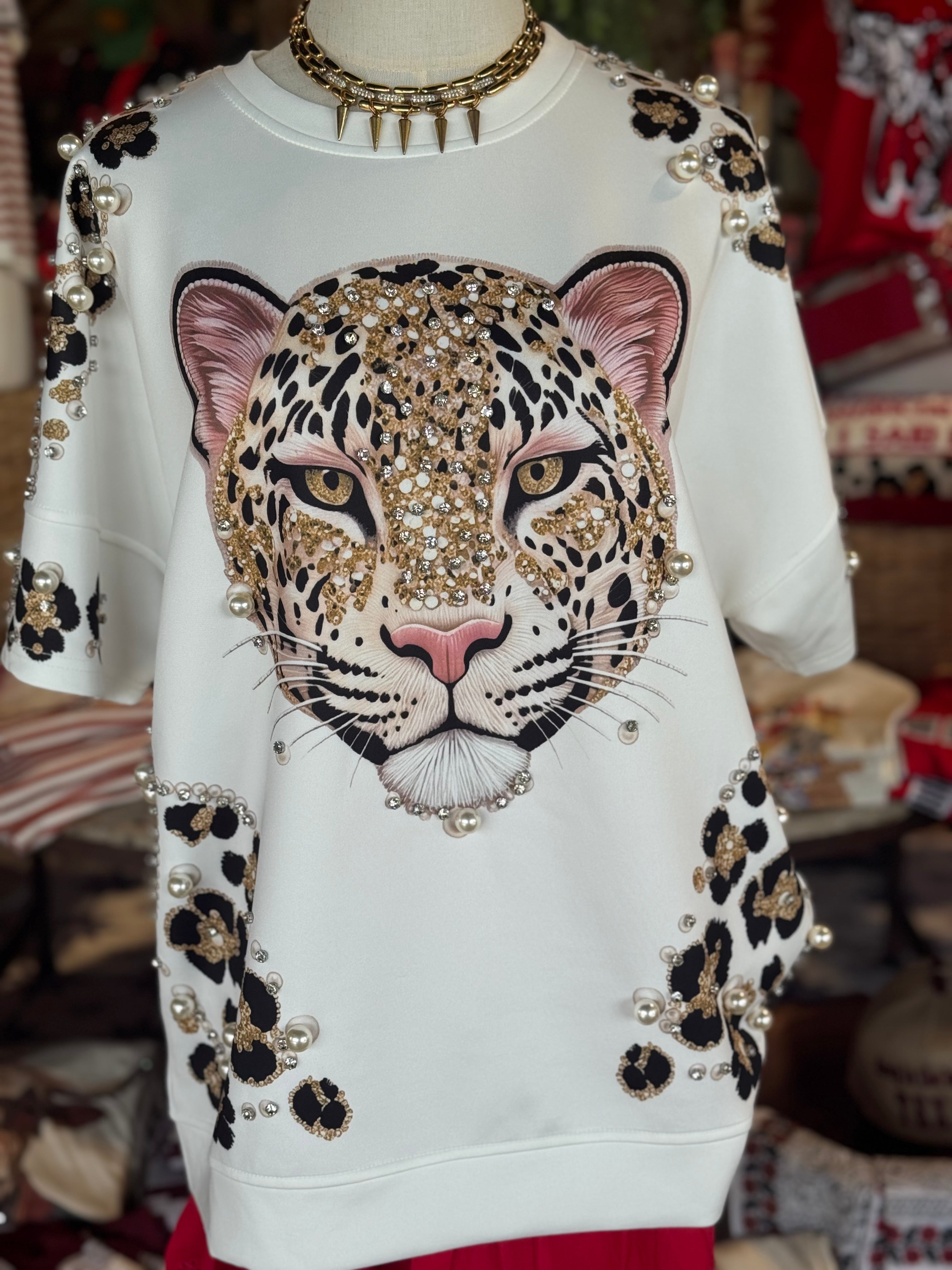 Embellished Leopard Oversized T-Shirt
