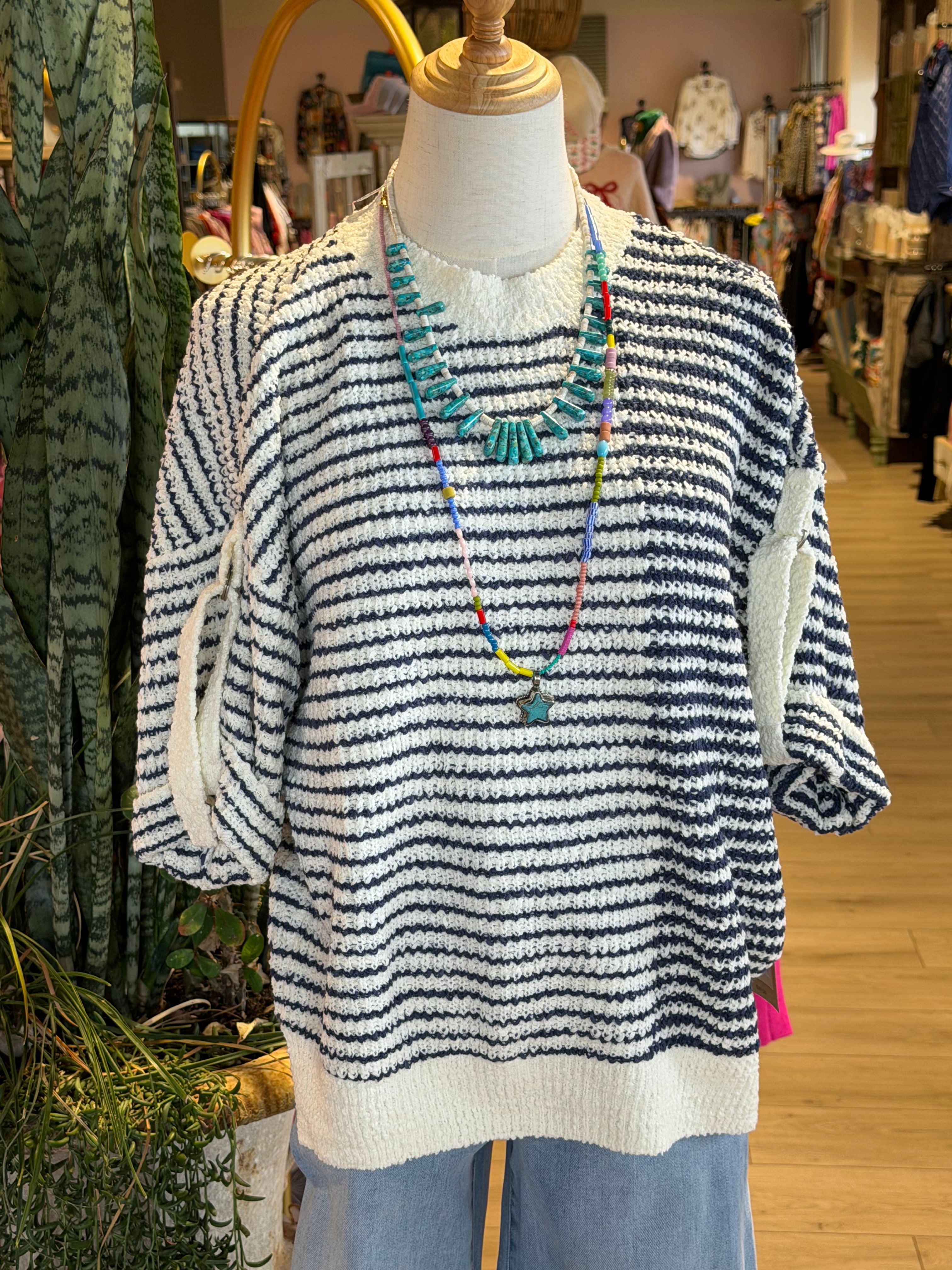 Stripe Roll Sleeve Sweater