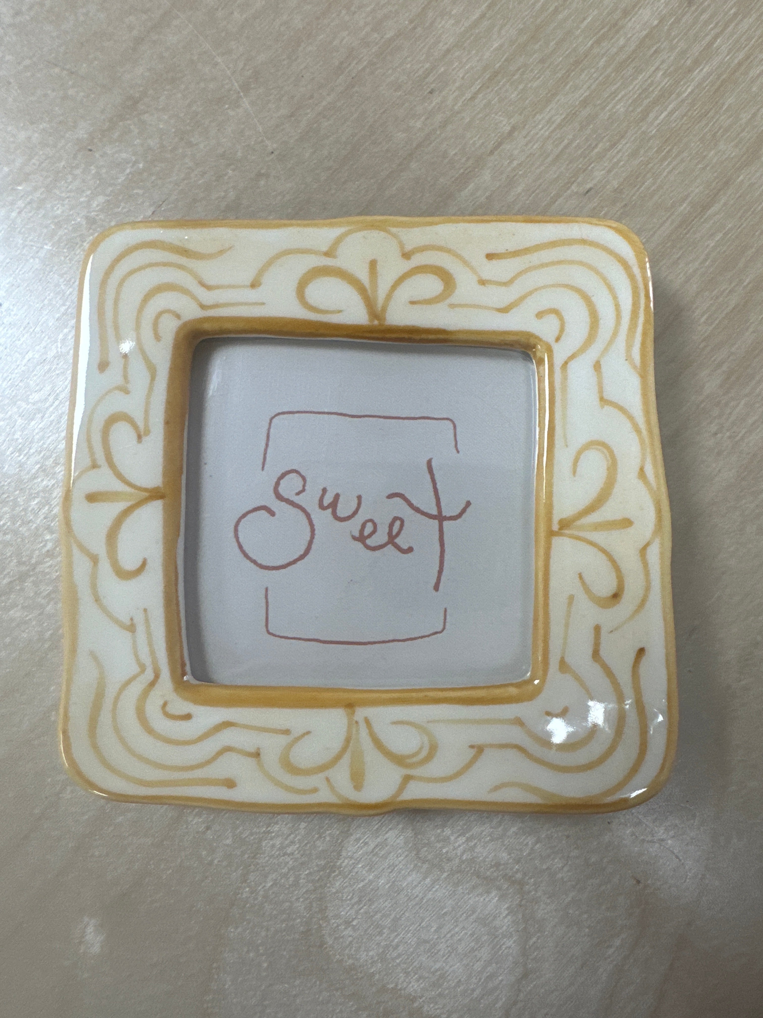 Hand-Painted Stoneware Mini Photo Frame Magnet w/ Word/Saying, 10 Styles