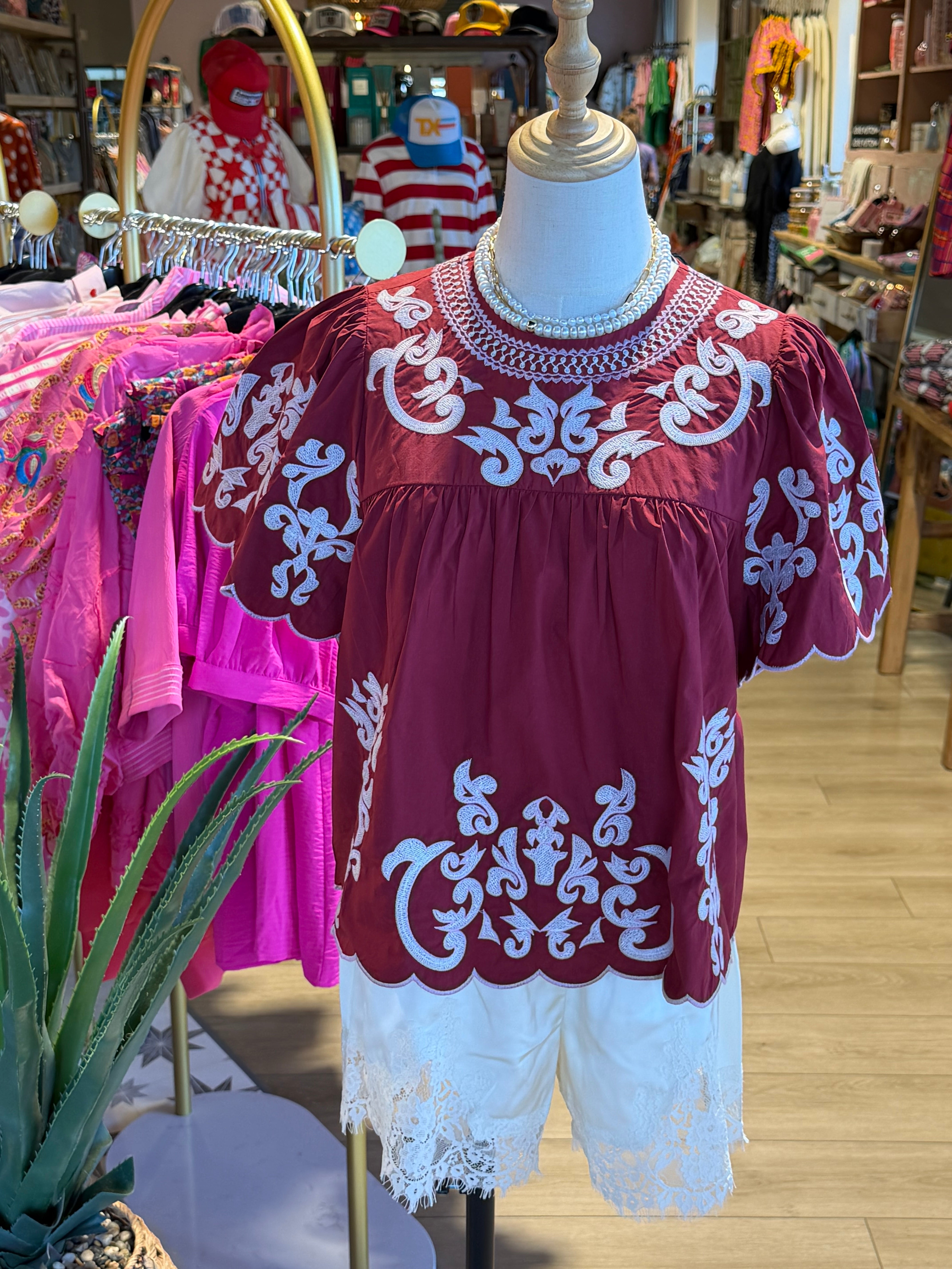 Flutter Sleeve Embroidery Detail Top